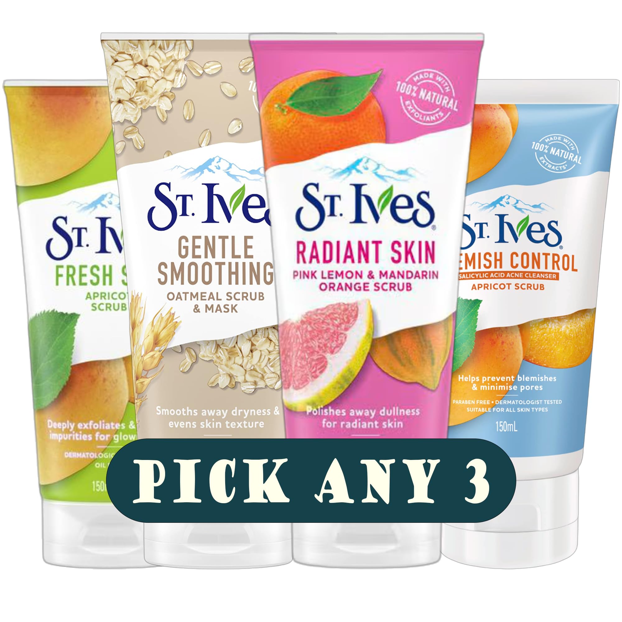 Face Scrub Bundle | Pick Any 3 Variants | Choose from Apricot, Fresh Skin, Oatmeal, Pink Lemon & More | 3 x 150ml | Exfoliation Set