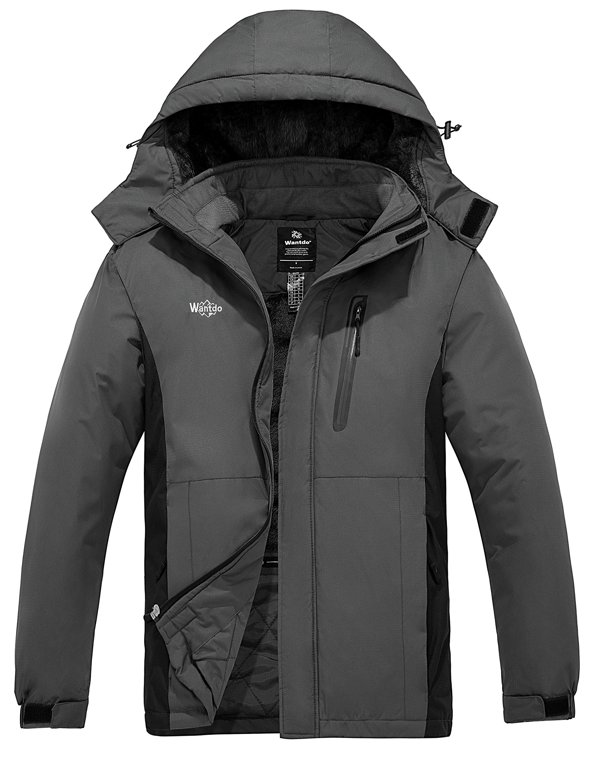 WantdoMen's Warm Seasonal Ski Jacket Waterproof Mountain Snowboarding Jacket Thermal Fleece Jacket Detachable Hood Windproof Coat Early Spring Jacket