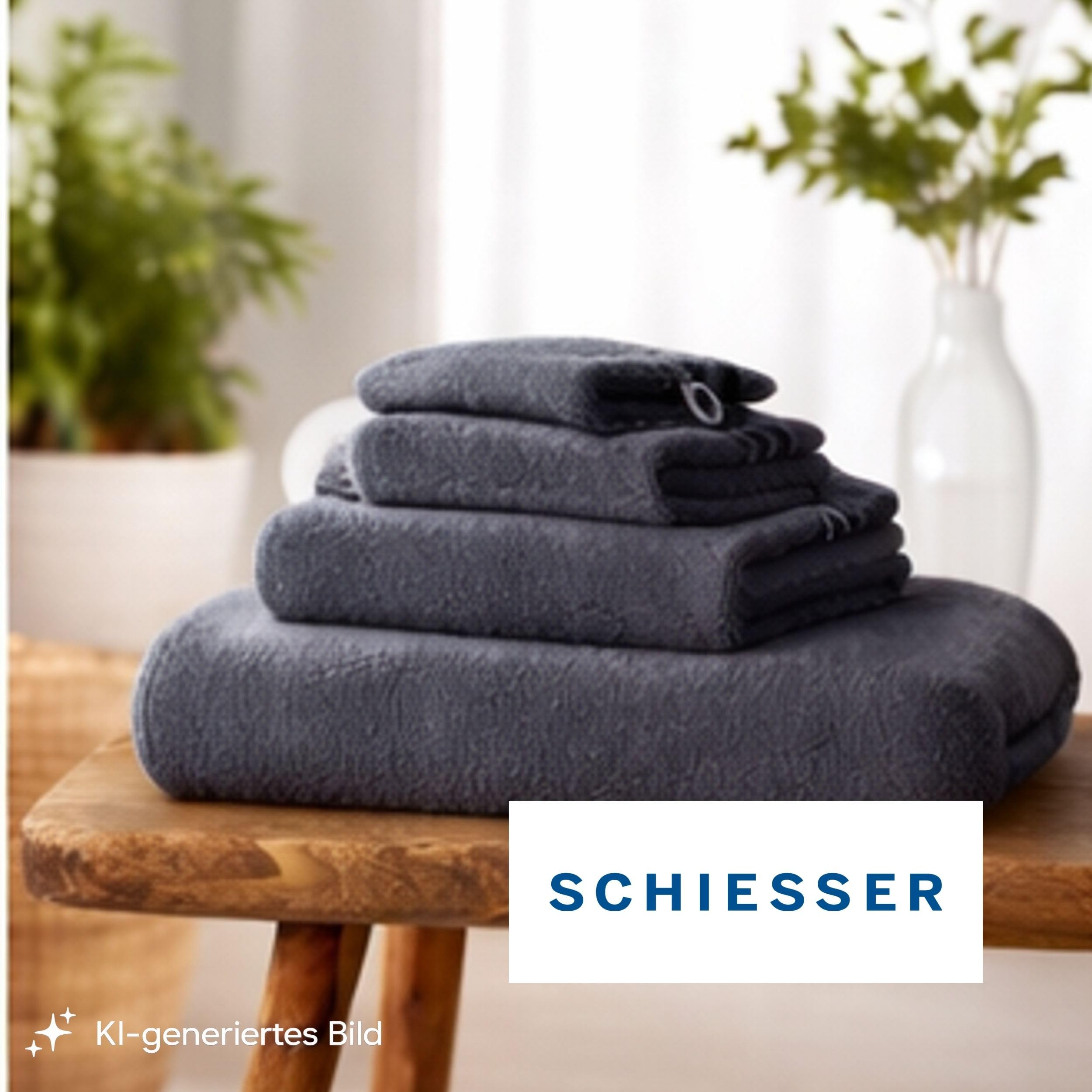 Badetuch | 2er Set | 100% Baumwolle | Dunkelgrau | Streifenbordüre | 70x140 cm | flauschig & saugstark | sorgfältig eingenähter Kordelaufhänger | OEKO-TEX® MADE IN GREEN