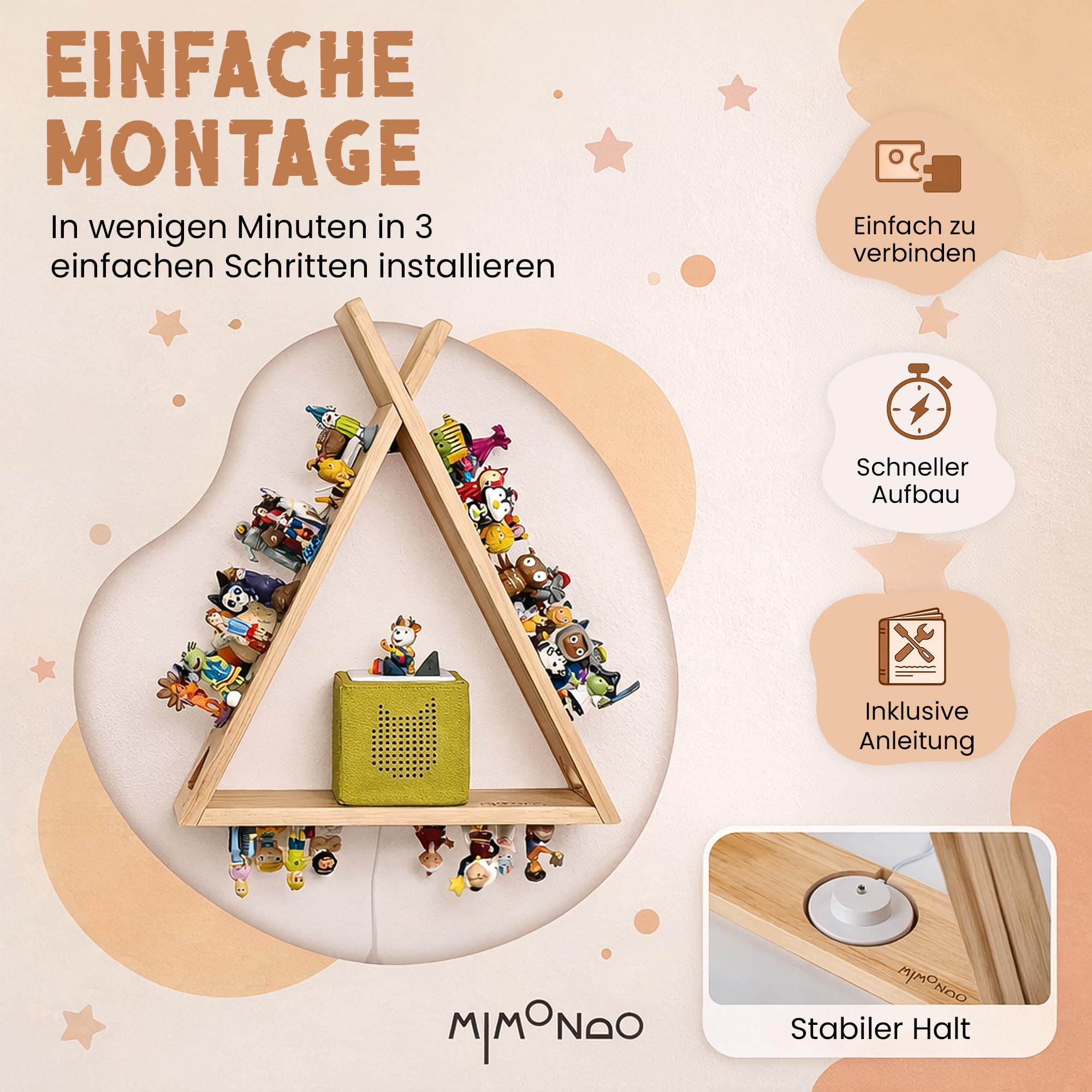 Magnetisches Tonie Regal stehend aus Holz für 60+ Tonies Hörfiguren I Tonieregal zum Hinstellen oder Wandmontage I Toniebox Regal für Mädchen und Junge