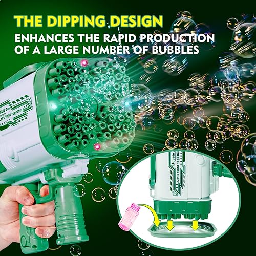 Miniatura 4 de Pistola de burbujas  La máquina de 64 agujeros tiene luces LED, la pistola de burbujas de mano grande tiene dos baterías recargablesseis botellas de