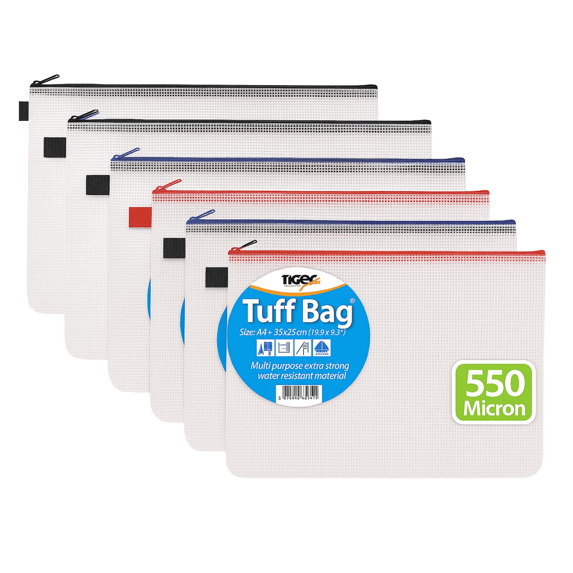 6 x A4+ Foolscap Tuff Bags Heavy Duty 500 Micron Strong Weatherproof Storage Case Wallets Pouches