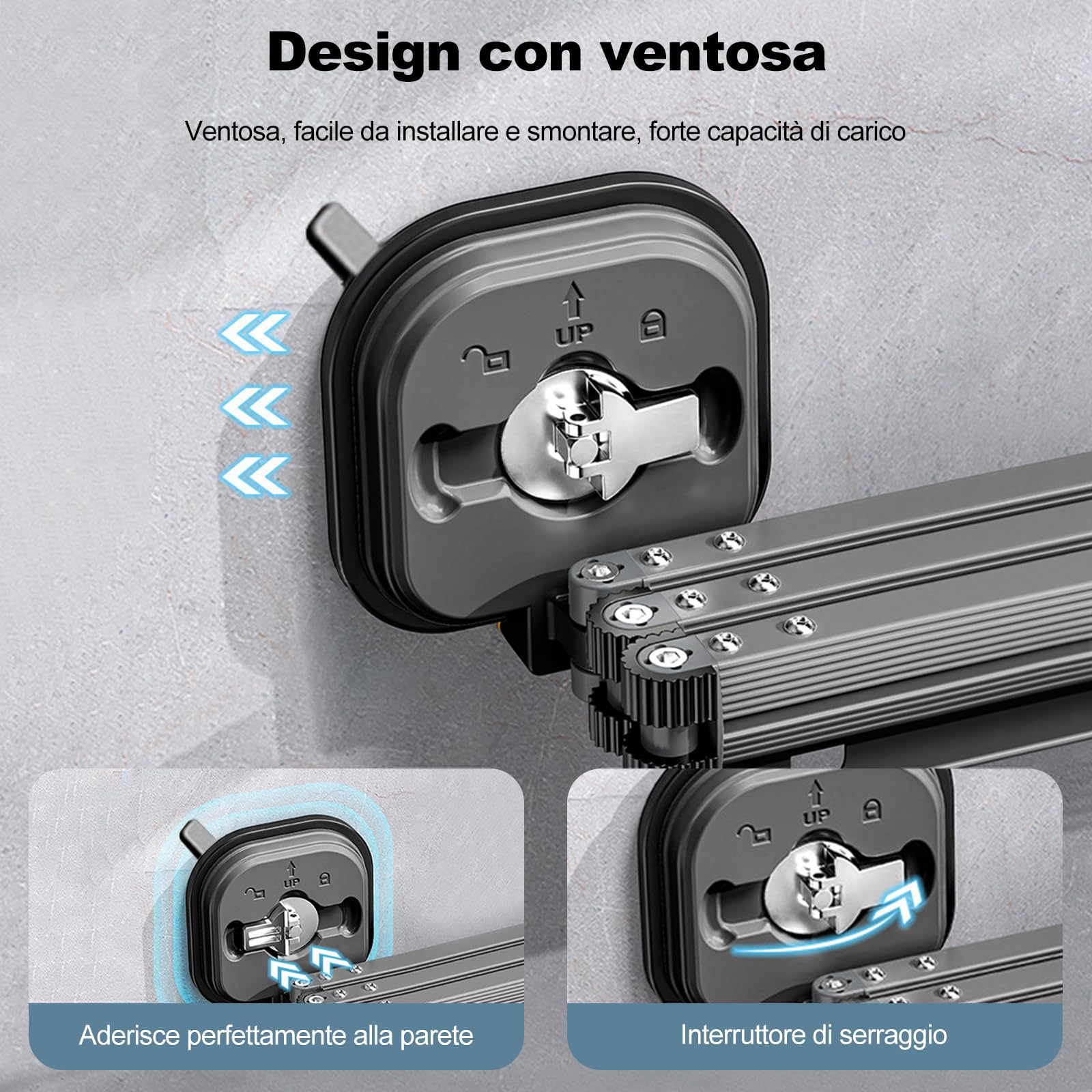 Ergocar Stendibiancheria da Parete, Pieghevole Retrattile Stendibiancheria, Girevole a 360°, Stendino Alluminio con Buchi Appesi, per Balcone, Lavanderia, Bagno