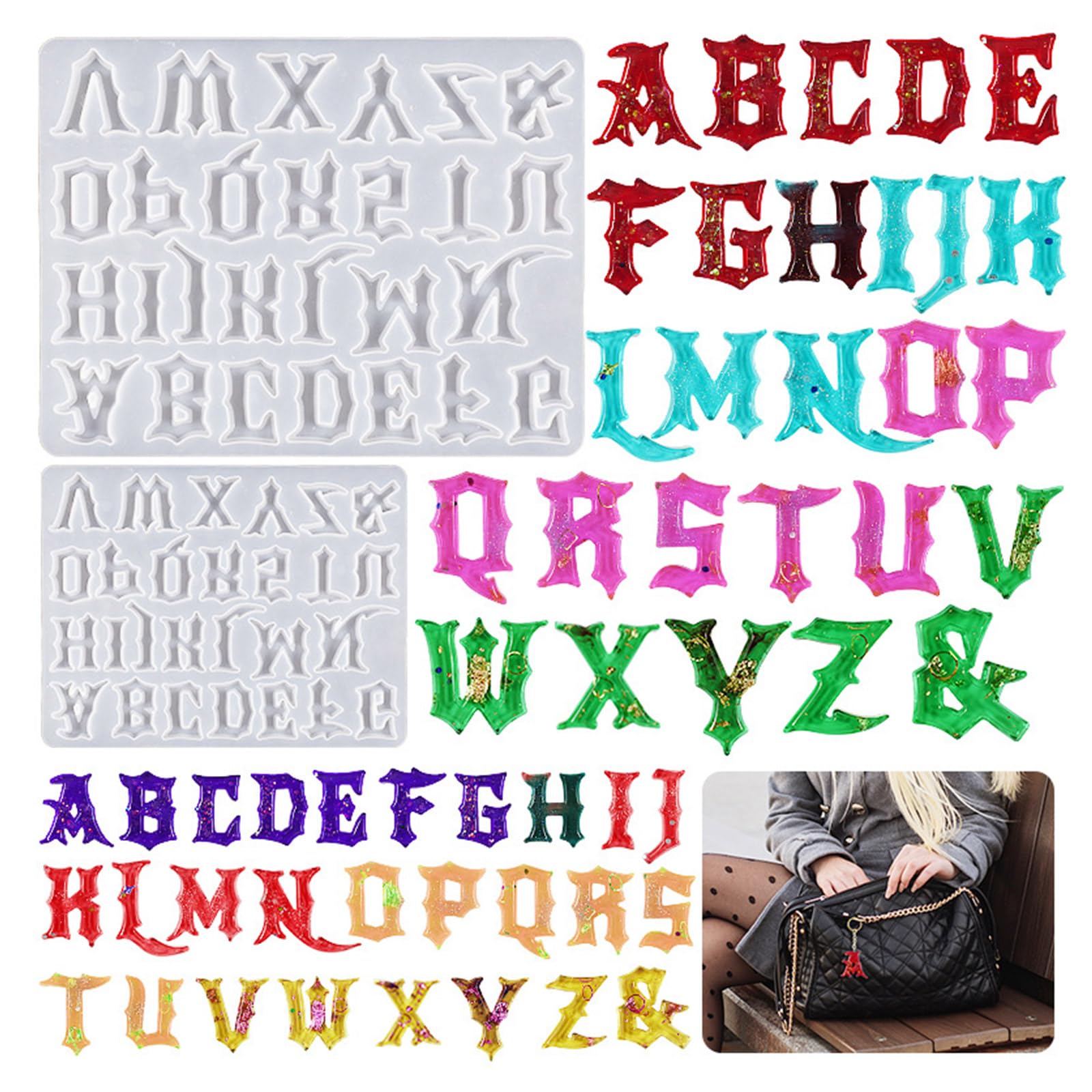 Stampo in silicone con ciondolo decorativo a forma di lettera gotica, con ciondolo decorativo