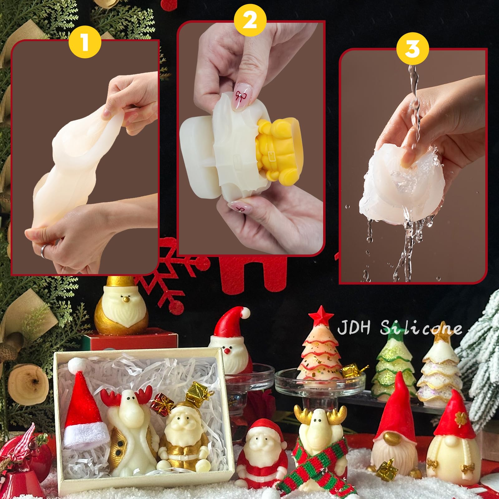 Moule Bougie Noel Moule En Silicone Père Noël Moule À Savon En Silicone Bougie Moules Pour DIY Gâteau Fondant Savon Chocolat Bonbons (JDH-YTST05