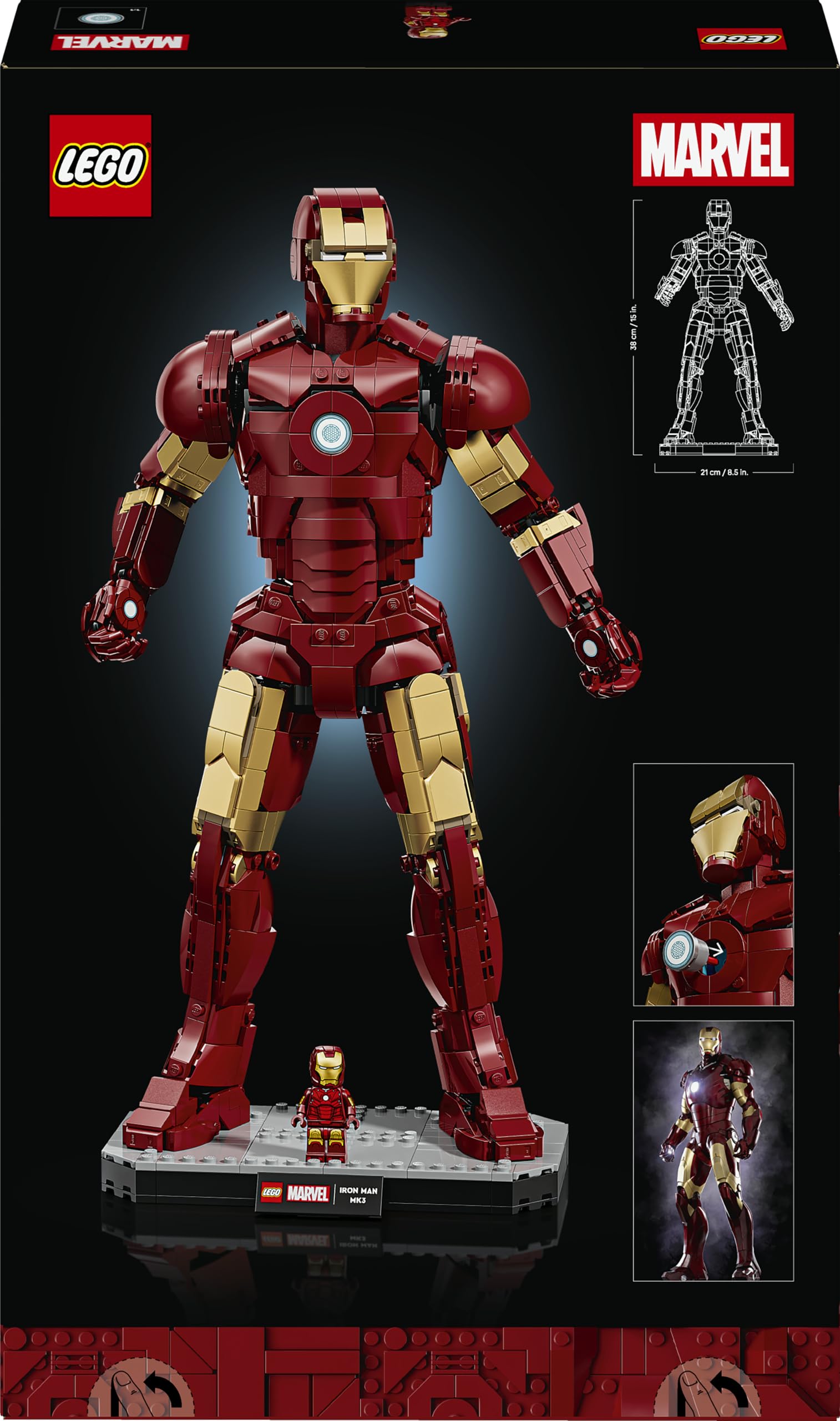 LEGO | Marvel Iron Man Mark 3: Edición para Coleccionistas - Maqueta para Adultos de Los Vengadores - Minifigura de Superhéroe y Reactor ARC - Regalo para Hombres y Mujeres Fans - 76344