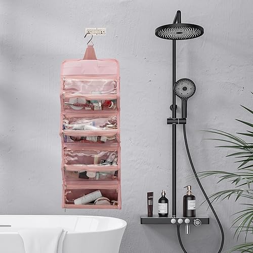 Miniatura 8 de Bolsa de maquillaje enrollable, bolsa de aseo de viaje para mujer con 4 bolsas transparentes aprobadas por la TSA, organizador de viaje colgante,