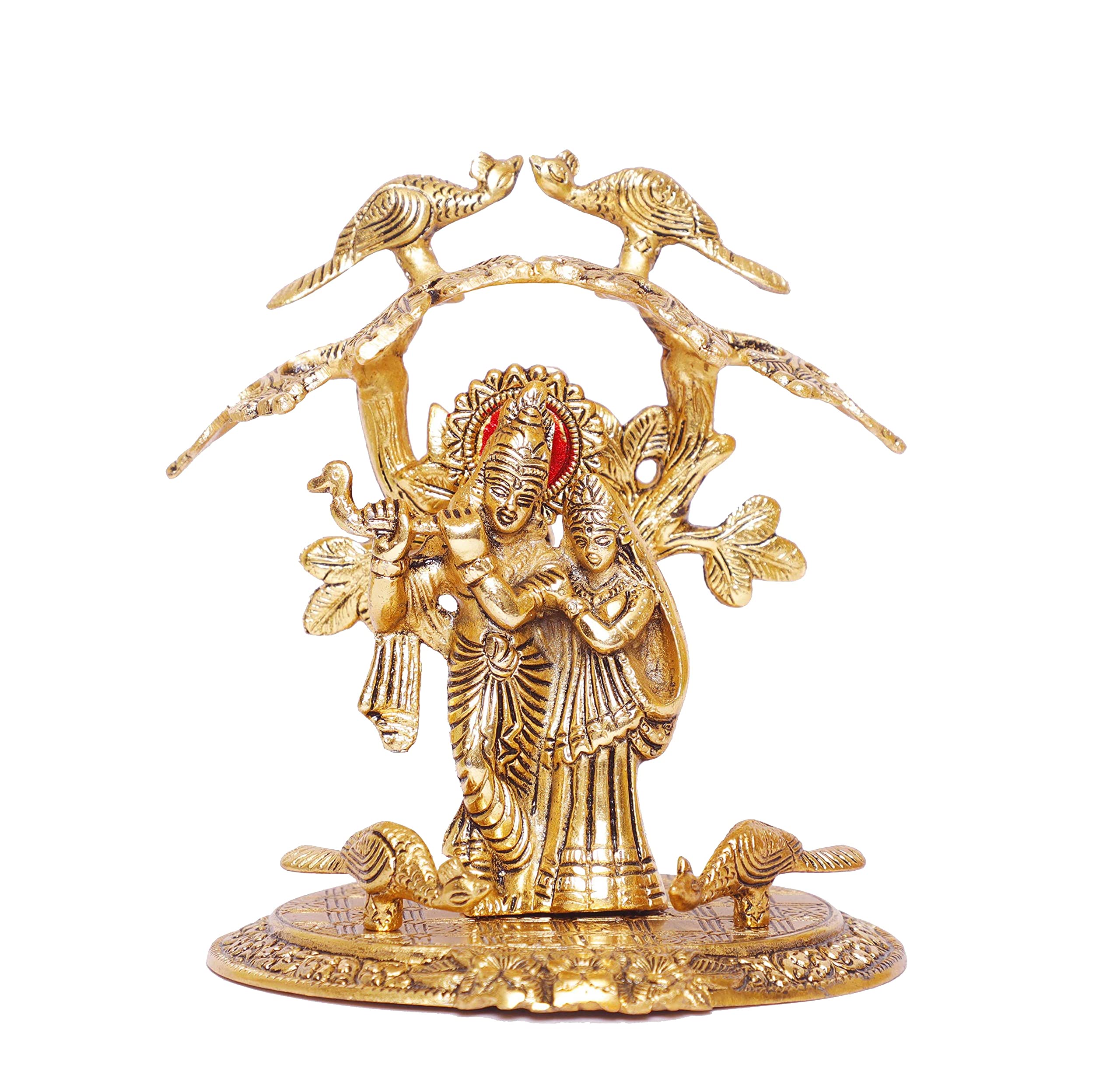 Prince Home Decor & Gifts Fabric Gold Oxidized Finish Radha Krishna Playing Flute Under Tree God Idols for Home Decor (Multicolour, Standard) - Image 4 thumbnail