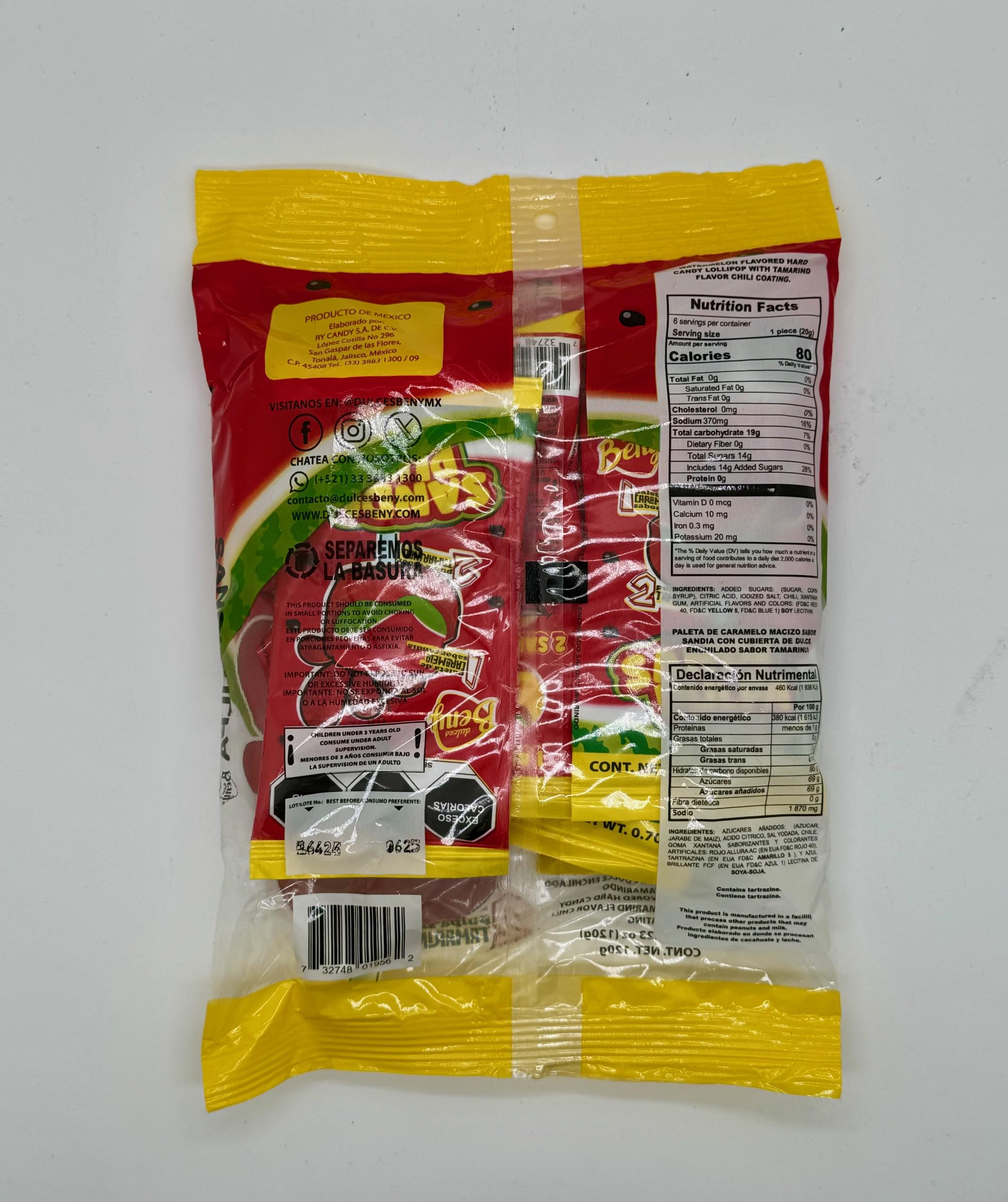Amazon.com : B E N Y SANDI PULPA LOLLIPOPS WATERMELON AND CHAMOY 