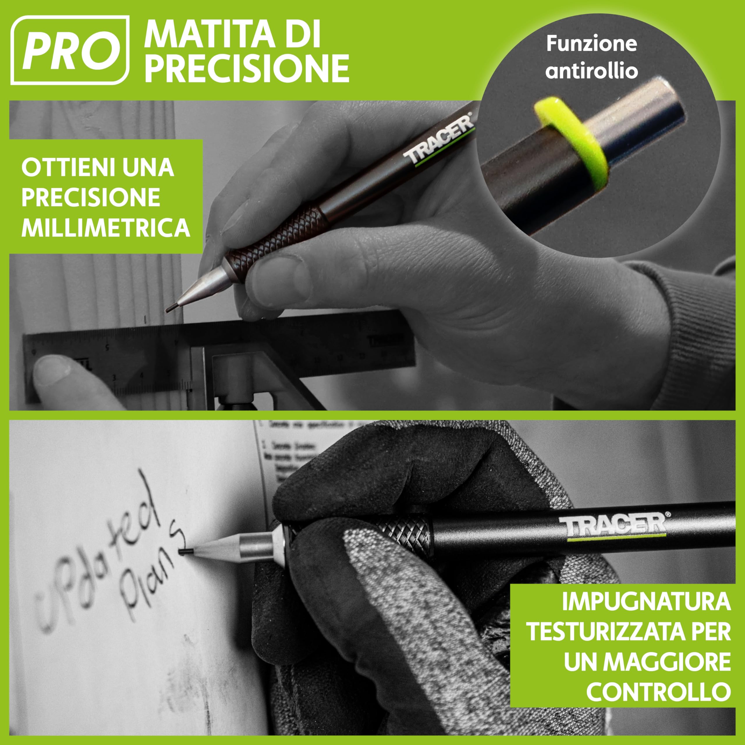 Tracer Pro Series Kit Marcatura Professionale 5 Pezzi | Matita Fori Profondi, Pennarello Costruzione Alluminio + 30 Mine