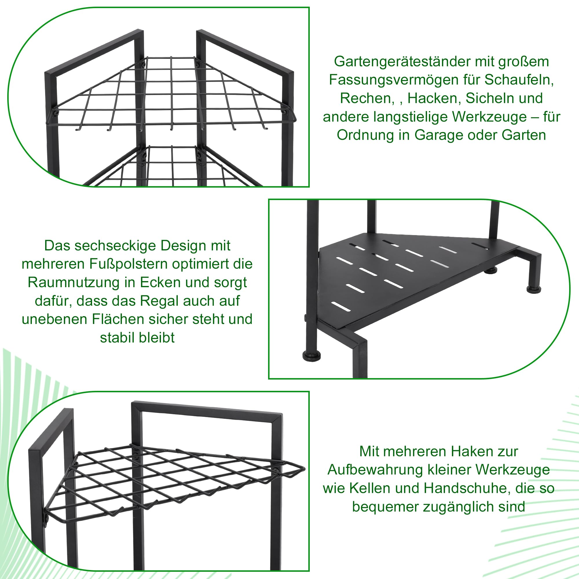 ohbien Garten-Werkzeug-Organizer für Ecken 3 Ebenen Gartengeräte Halterung