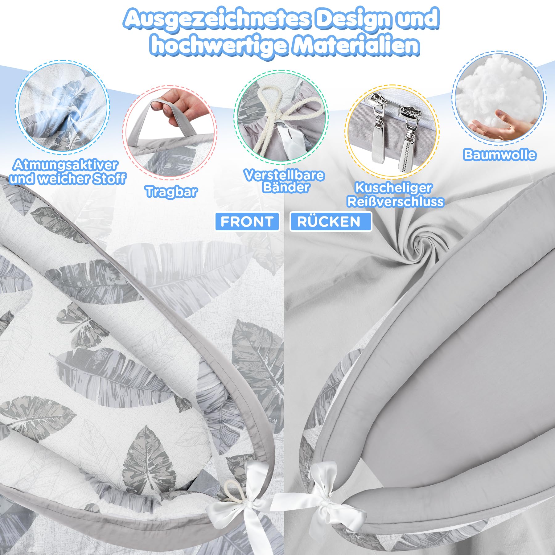 URMYWO Baby Nest - Cuna para recién nacido, 90 x 50 cm, hecha a mano, de doble cara, de viaje, 100 % algodón, nido de bebé