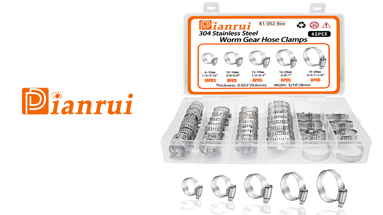 Dianrui 202 PCS Hose Clamp Assortment 1/4"-2"(6-51mm) 304 Stainless Steel Hos
