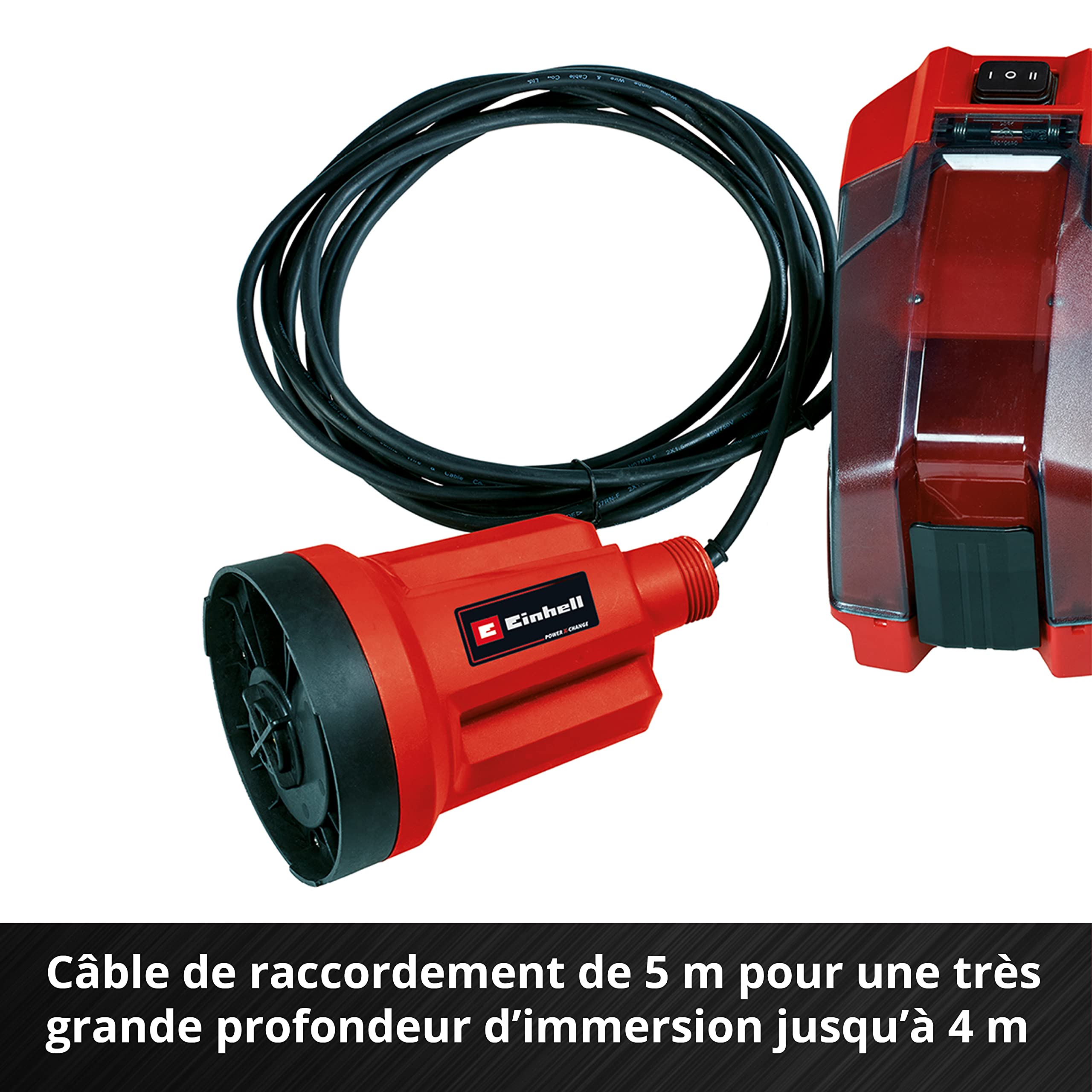 Einhell Pompe à eau claire sans fil GE-SP 18 LL Li-Solo | PXC | 18 V | 0,8 bar | débit 4500 l/h | hauteur 8 m | aspiration à plat jusqu’à 1 mm | sans batterie