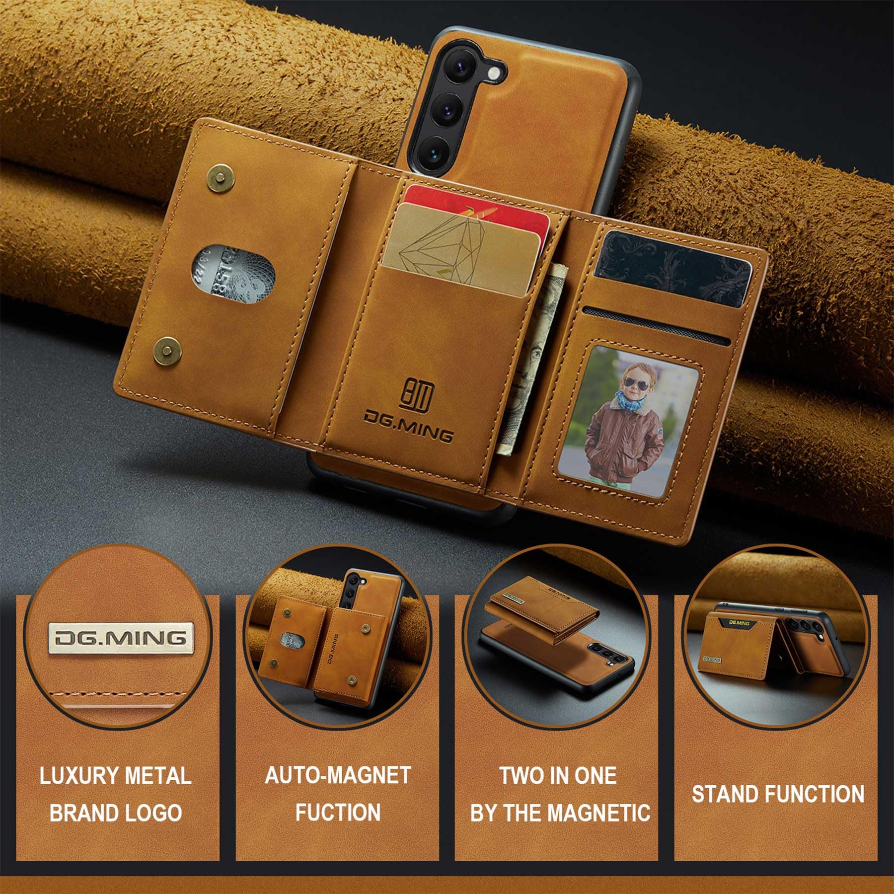 ZCDAYE Custodia per Samsung Galaxy S23 con scomparto per carte di credito, in pelle, per Samsung S23, con scomparto per carte di credito, chiusura magnetica, pratica custodia, marrone