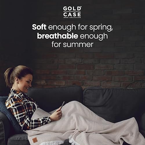 Miniatura 7 de GOLD CASE HOME COLLECTION Manta elegante 100% de algodón reciclado para sofá, súper suave, manta bohemia decorativa para sala de estar, cama y casa