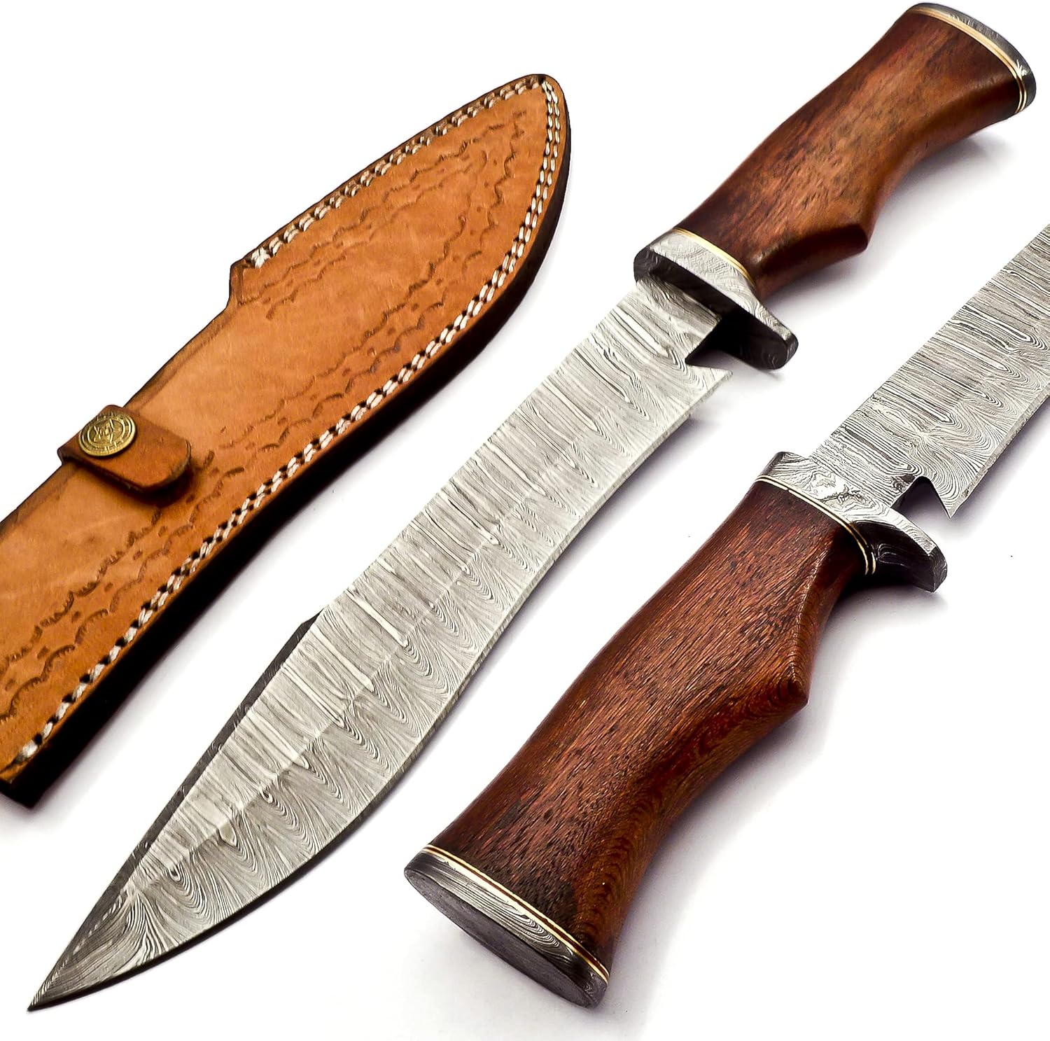 Nooraki - 15" Handmade Damascus Steel Bowie Knife - Fixed Blade Hunting Knife with Strong Rosewood Comfortable Handle For Outdoor, Hunting, Camping, Survival, Bushcraft - Gift for Men and Women