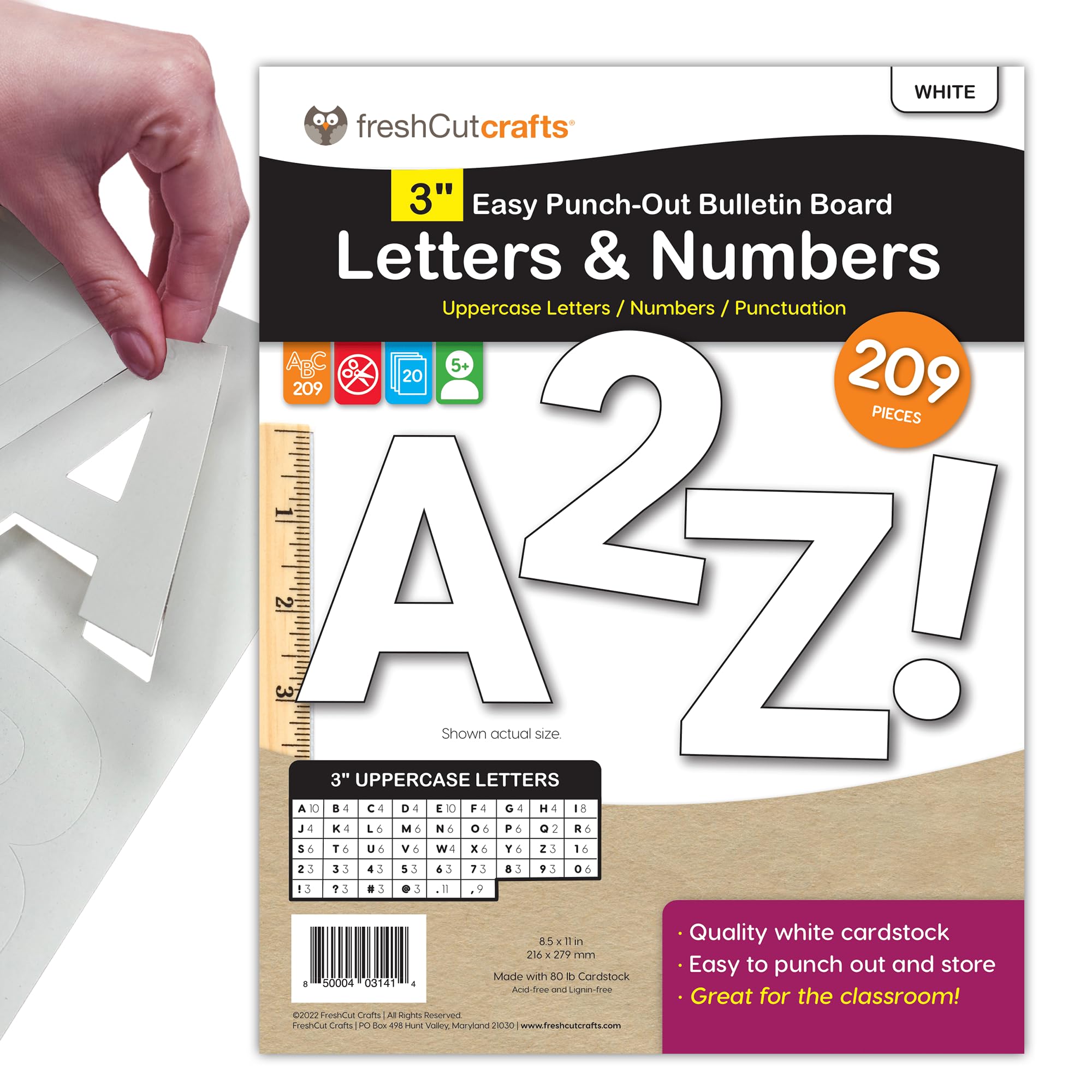 Buy FreshCut Crafts | Bulletin Board Letters & Numbers, White 3 in ...
