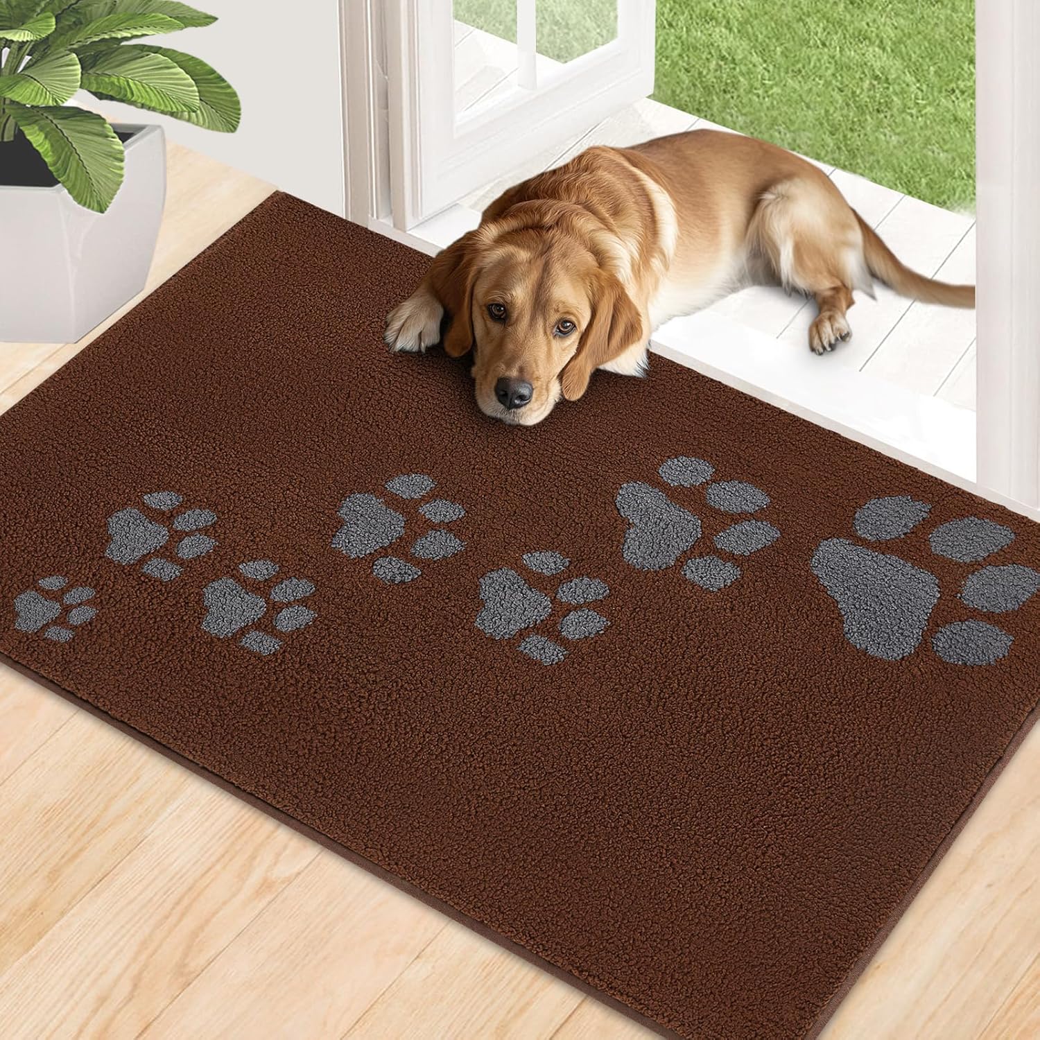 Timo Indoor Door Mat, 24"x36" Super Absorbent Dog Mats for Muddy Paws, Low-Profile Washable Entryway Rug, Rubber Backing Non Slip Front Door Mats, Resist Dirt Inside Entrance Doormat for Shoe, Coffee