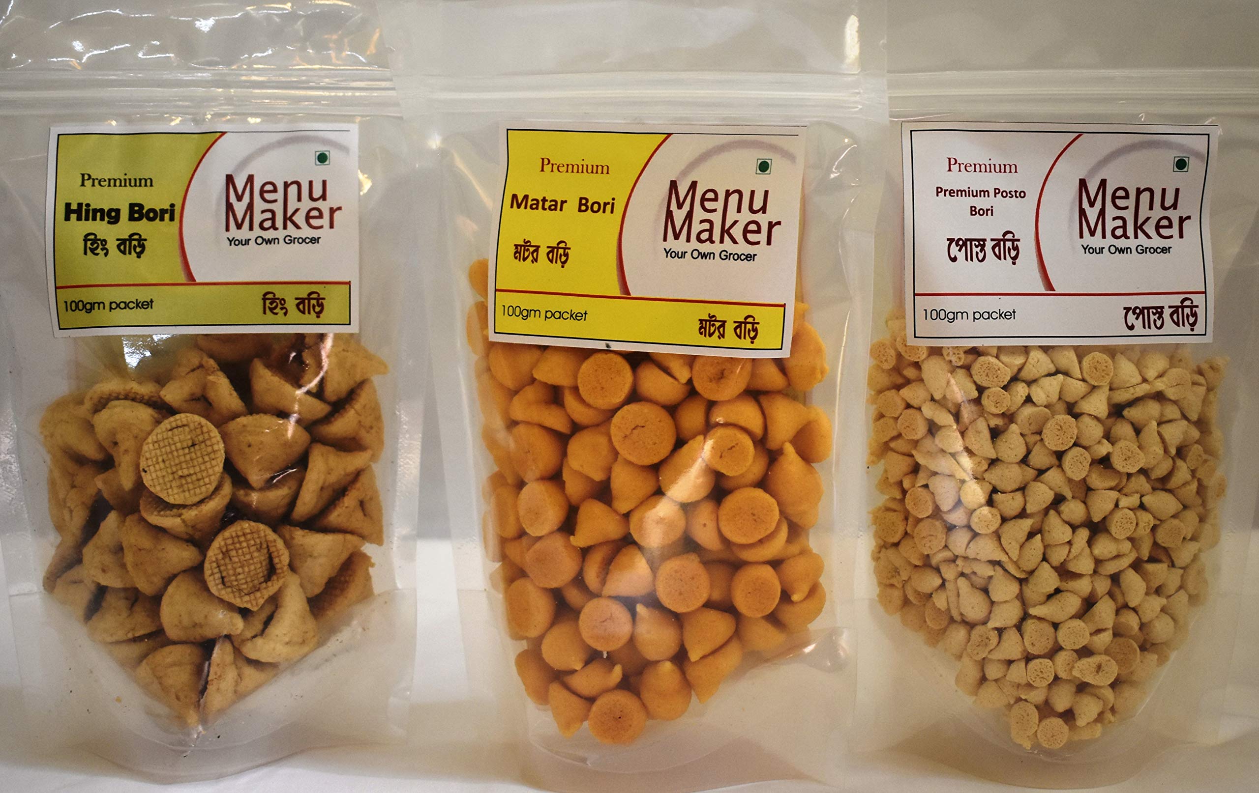 Menu Maker Select Premium Hing Bori, Posto Bori and Matar Dal Bori Combo Pack 300g, Pack of 3,100g Each