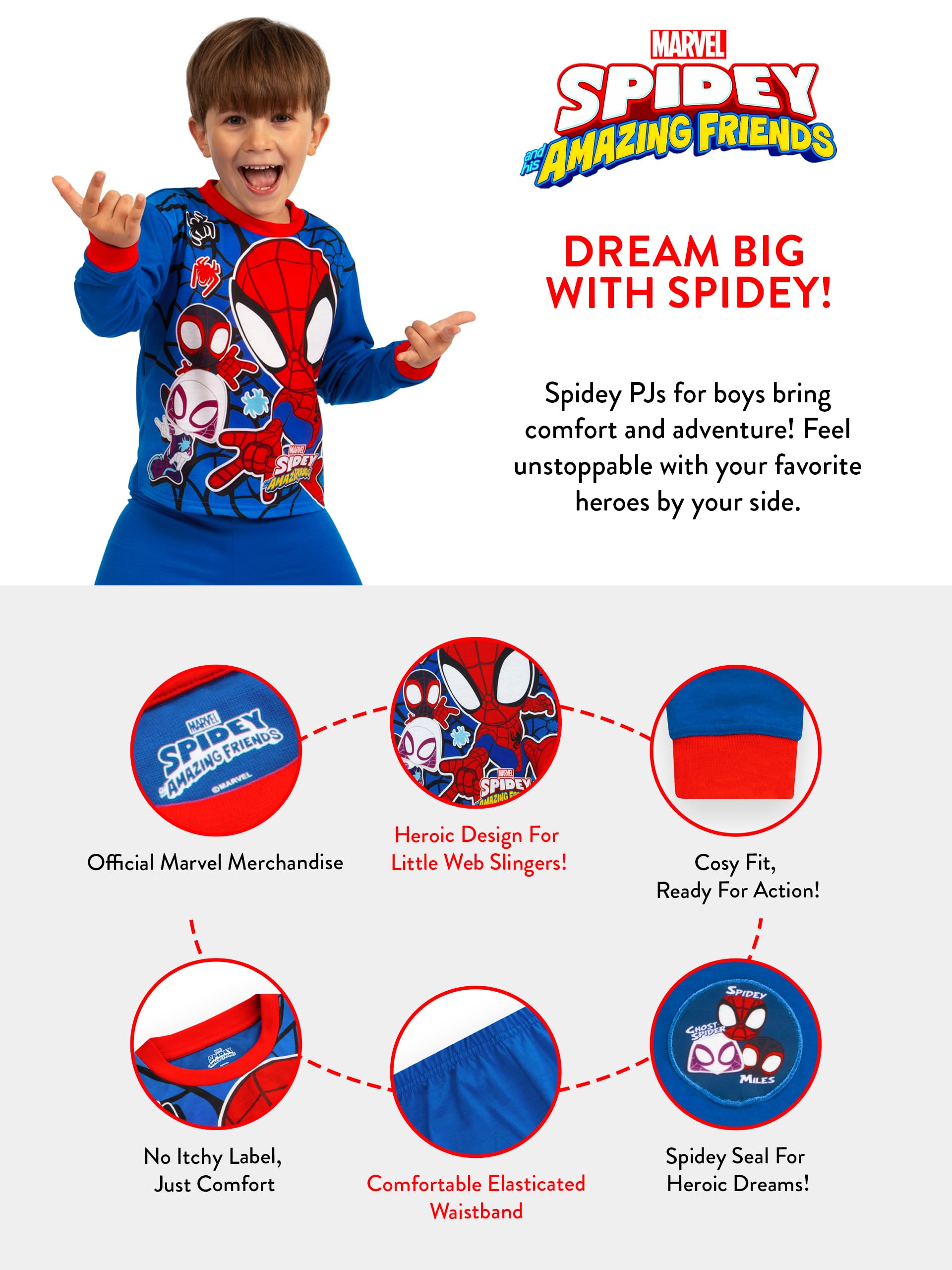 Marvel Pyjama Spiderman pour Enfants | Pyjamas pour Enfants | Vêtements de Nuit d'hiver pour garçons | Ensemble de Nuit pour garçons | 2 à 8 Ans