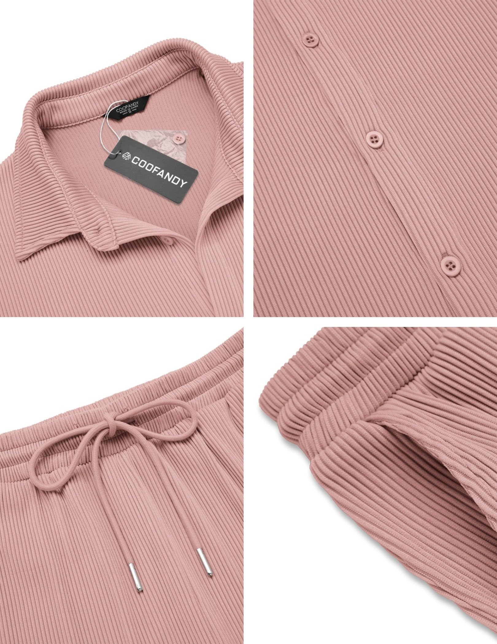 COOFANDY Tenue 2 pièces décontractée à manches courtes boutonnée pour homme