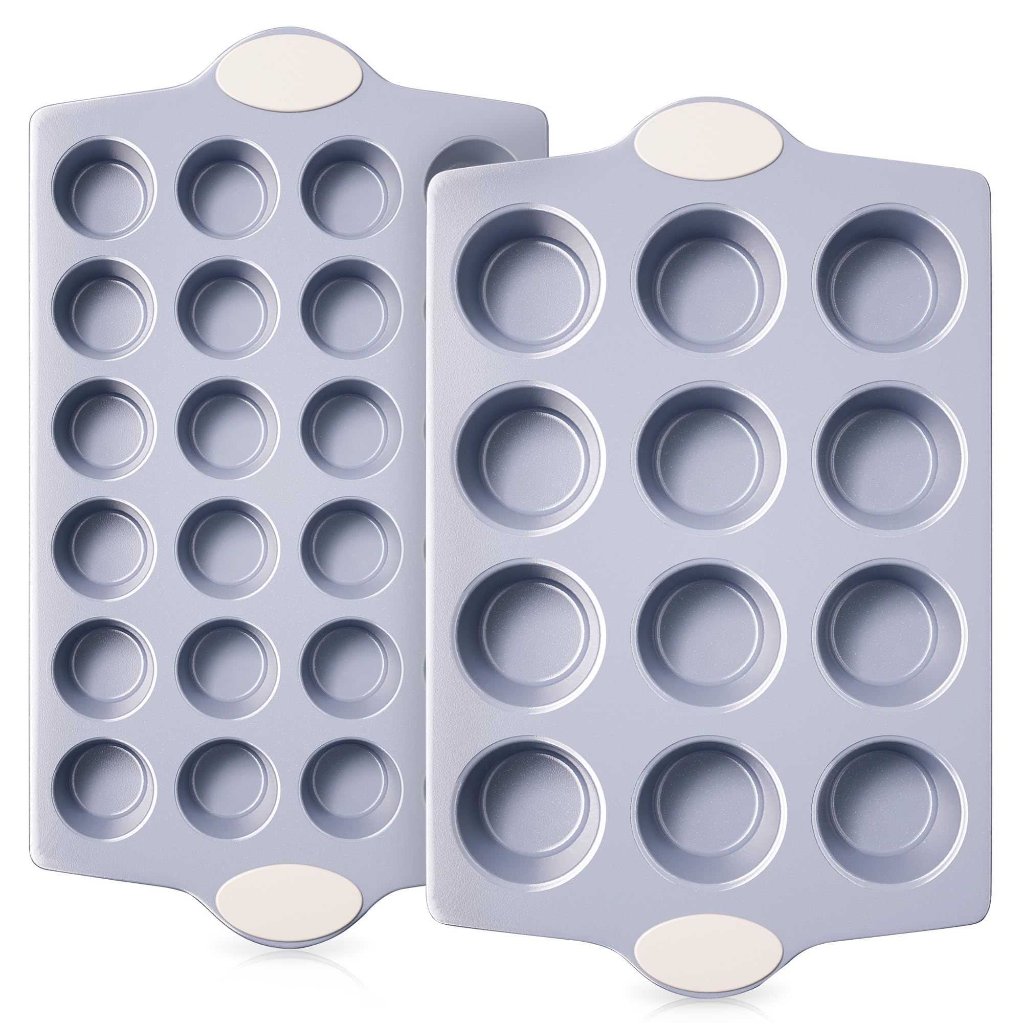 2-Pack 12 Cup and Mini 24 Cup Non Toxic Nonstick Ceramic Muffin Pan & Cupcake Tin, PFOA & PTFE Free, Heavy Duty Rust-Resistant Aluminized Steel, Oven & Dishwasher Safe, Cream White