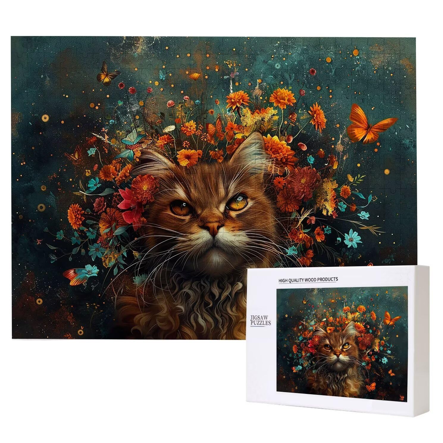 Puzzle dla dorosłych, 5000 sztuk, trudne drewniane puzzle, gra, gra logiczna, gra ręczna, dekoracja rodzinna, kreatywna rozrywka, prezent 105 x 156 cm kot kwiaty 2 K0F-864