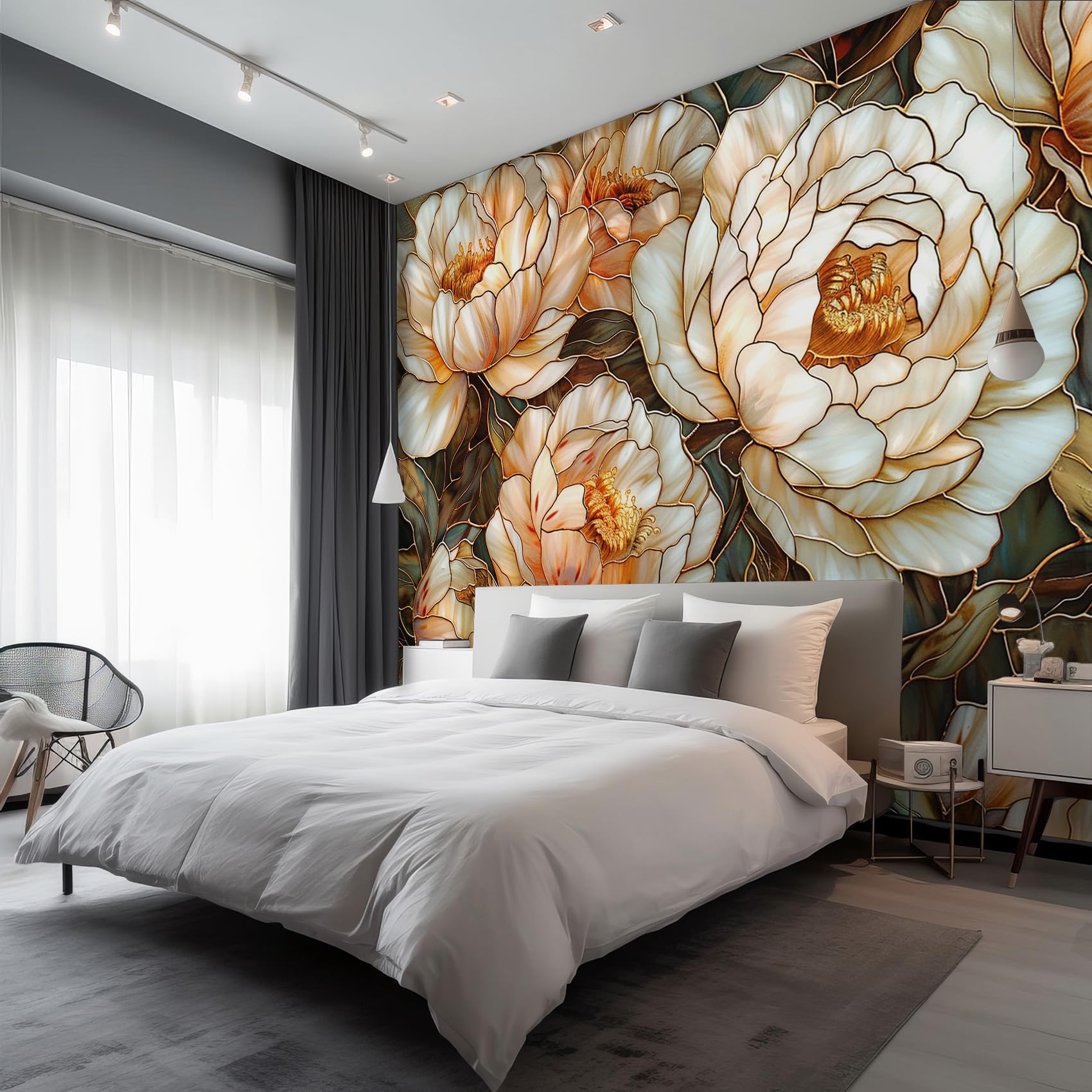 Peony Mural Wallpaper, 3D Vintage Floral Wallpaper for Bedroom, Living Room, TV Backdrop, Office, 3D Large Wall Mural Non-Woven Wall Paper 450 x 315 cm (WxH) WV31