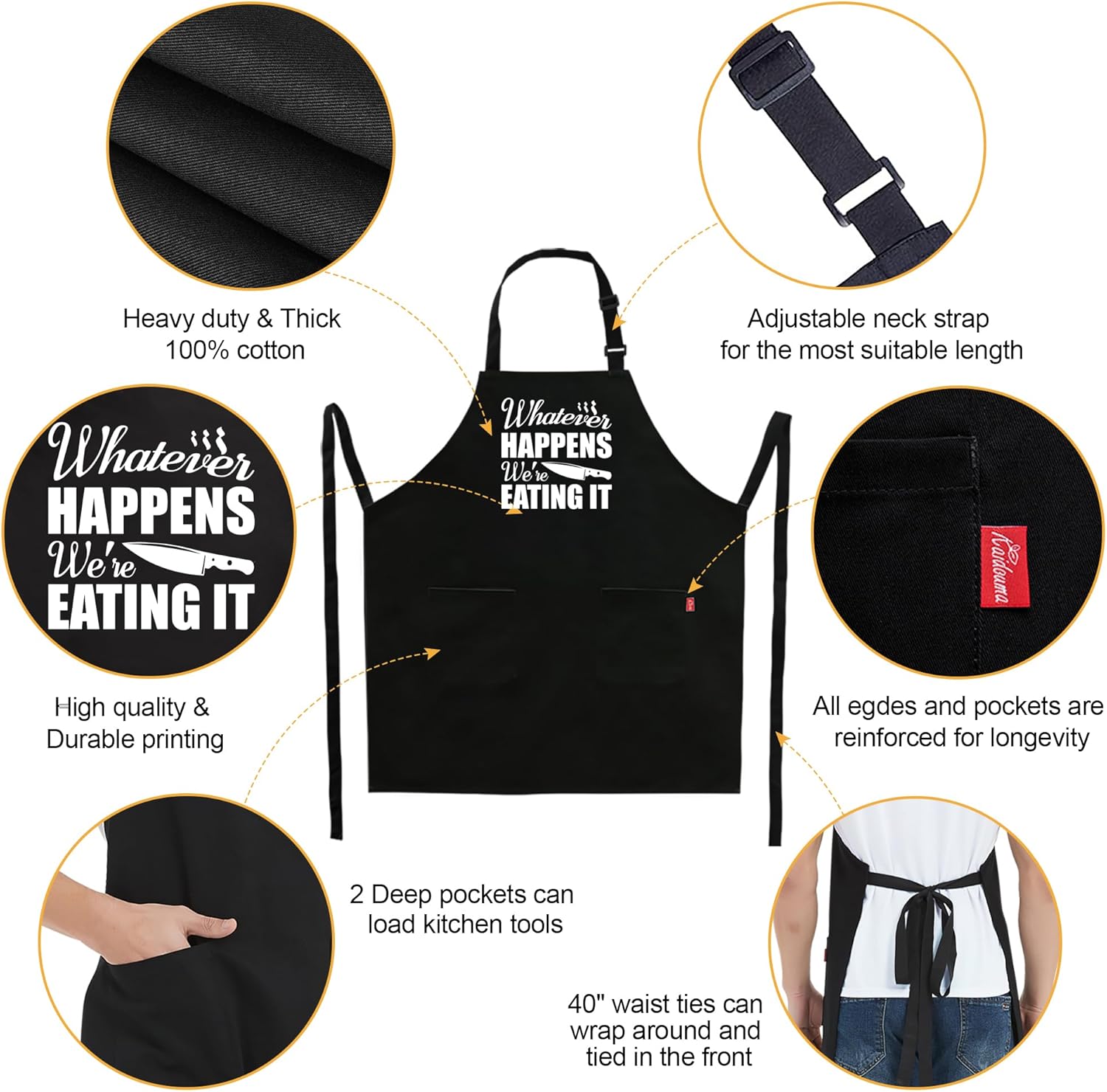 Kaidouma Grill BBQ Aprons for Men - Men's Funny Chef Cooking Grilling Apron with 2 Pockets - Image 3