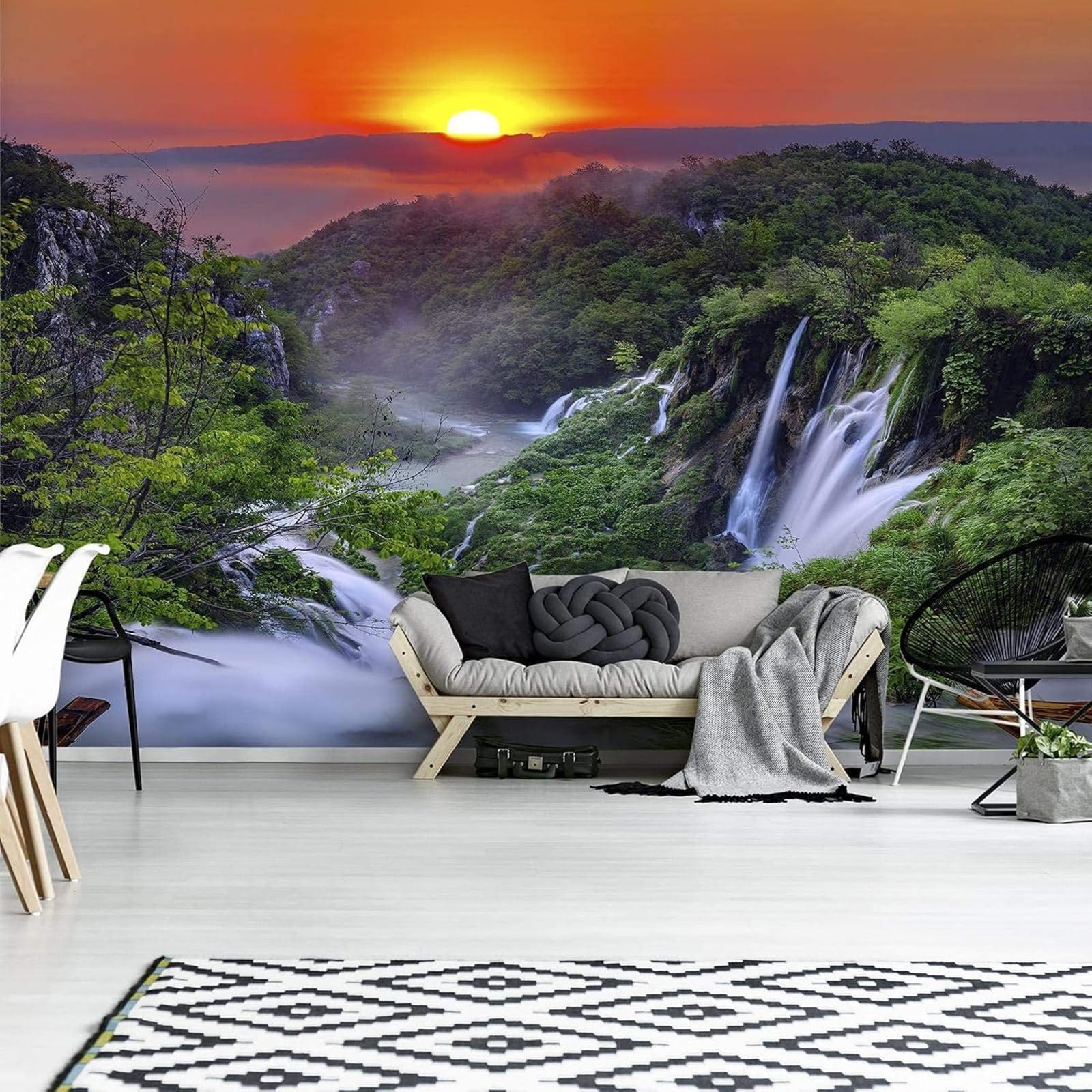 Kfjhgbdshhj 3D Mural Photo Mural-Wallpaper Photo, Forest, Waterfall, Sunset, Nature, Landscape For Living Room, Bedroom,350Cmx256cm Poster - Wall Sticker - Frameless Picture