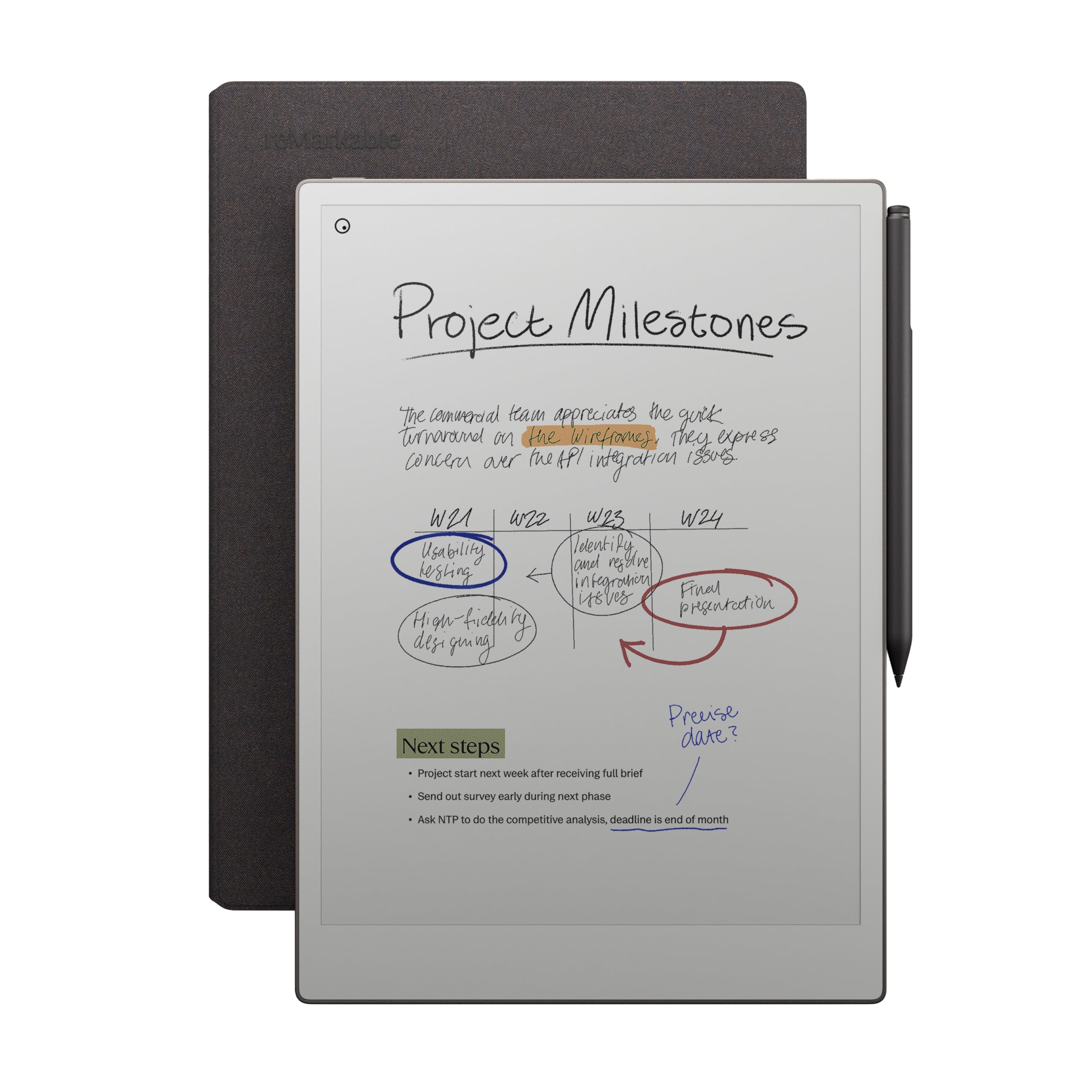 reMarkable Paper Pro Bundle Mosaic Weave Includes 11.8'' Paper Tablet Marker Plus Pen with Eraser and A Book Folio Cover Basalt, Grey