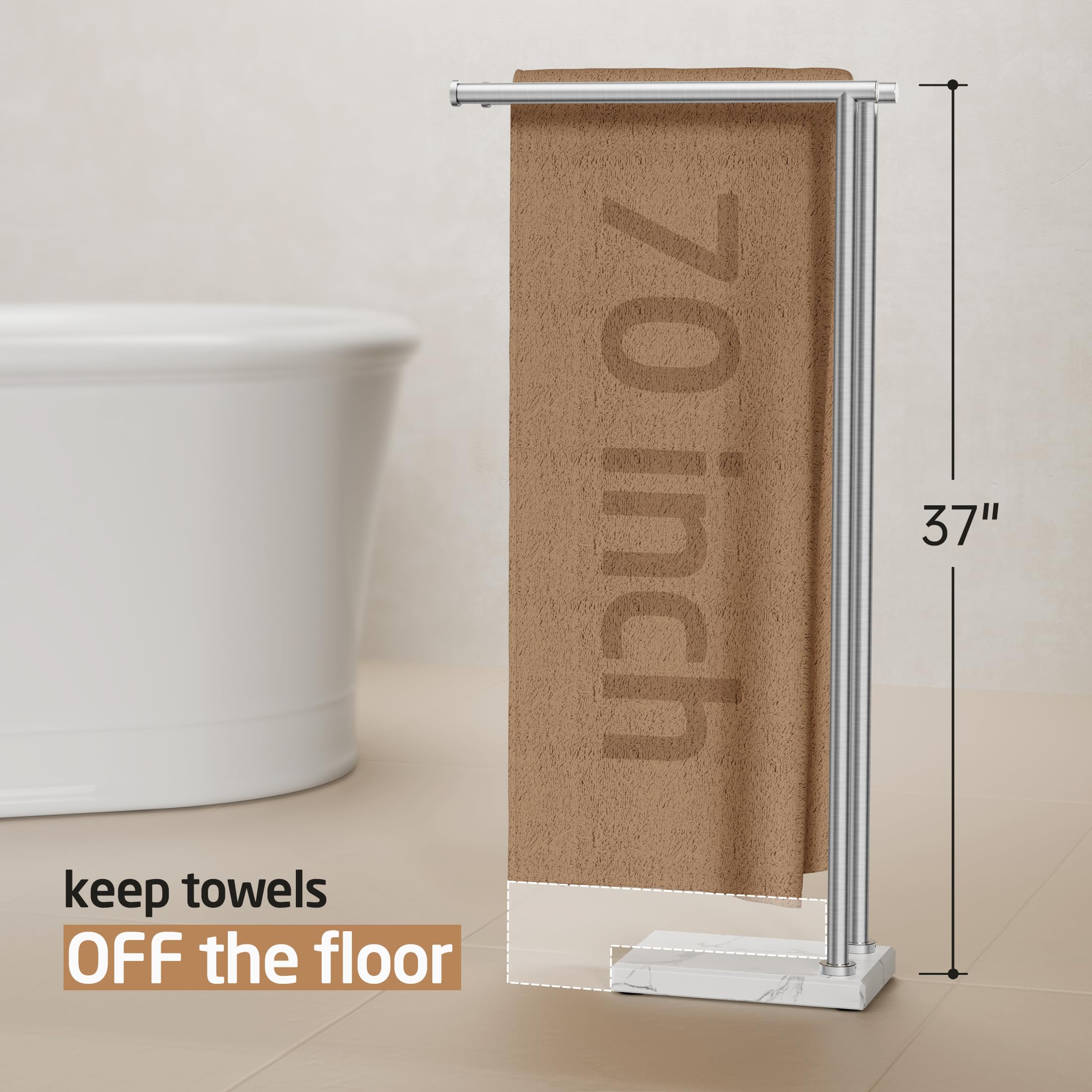 KES Toallero de Baño de Pie Barra Toallas Baño Doble Acero Inoxidable 18/8 Toallero de Barra con 3X Grueso Base de Mármol Cepillado, BTH235-2