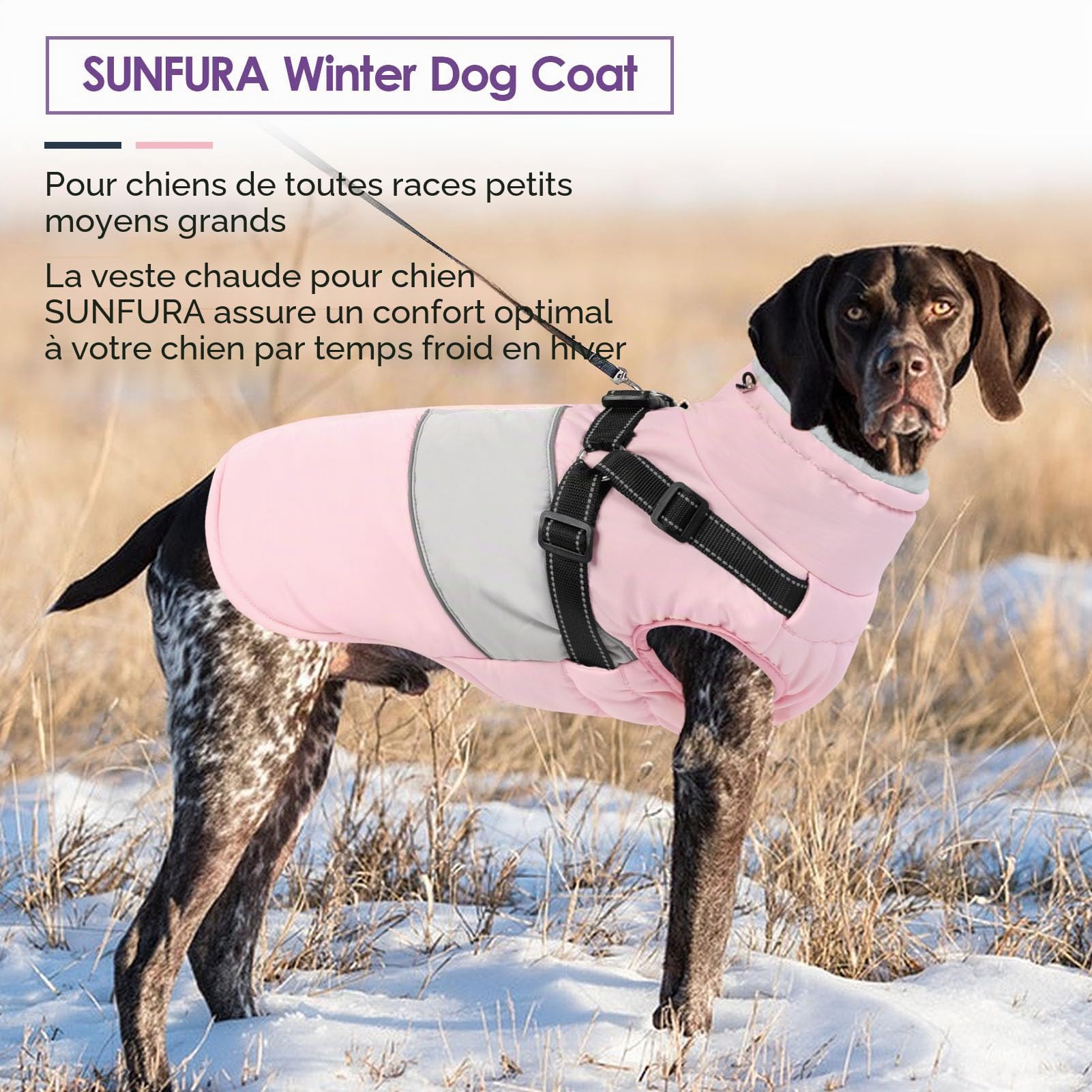 SUNFURA Manteau d'hiver pour Chien, Veste d'hiver pour Chien, avec Harnais intégré, Veste de Neige imperméable avec col en Fourrure pour Les Jours froids, Combinaison de Neige en Polaire