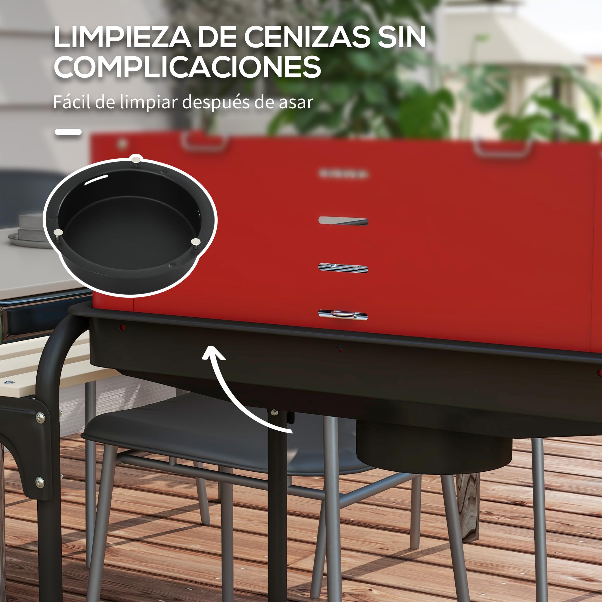 Outsunny Barbacoa de Carbón con Ruedas Barbacoa Portátil 103x47x95 cm con Parrilla Ajustable en Altura de 5 Niveles Estantes y 6 Ganchos para Pícnic Camping Rojo