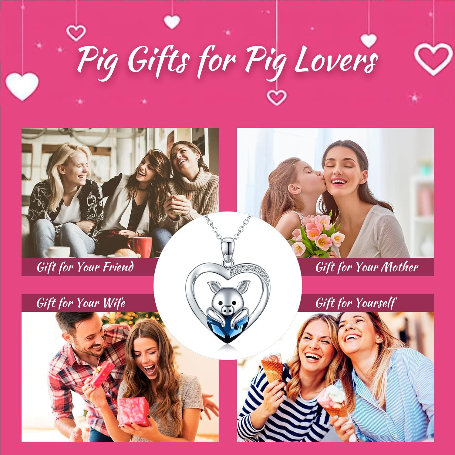 Pig Necklace Gift 925 Sterling Silver Piggy Pendant Necklace with Blue Crystal Jewelry for Women Girls Birthday - Image 7