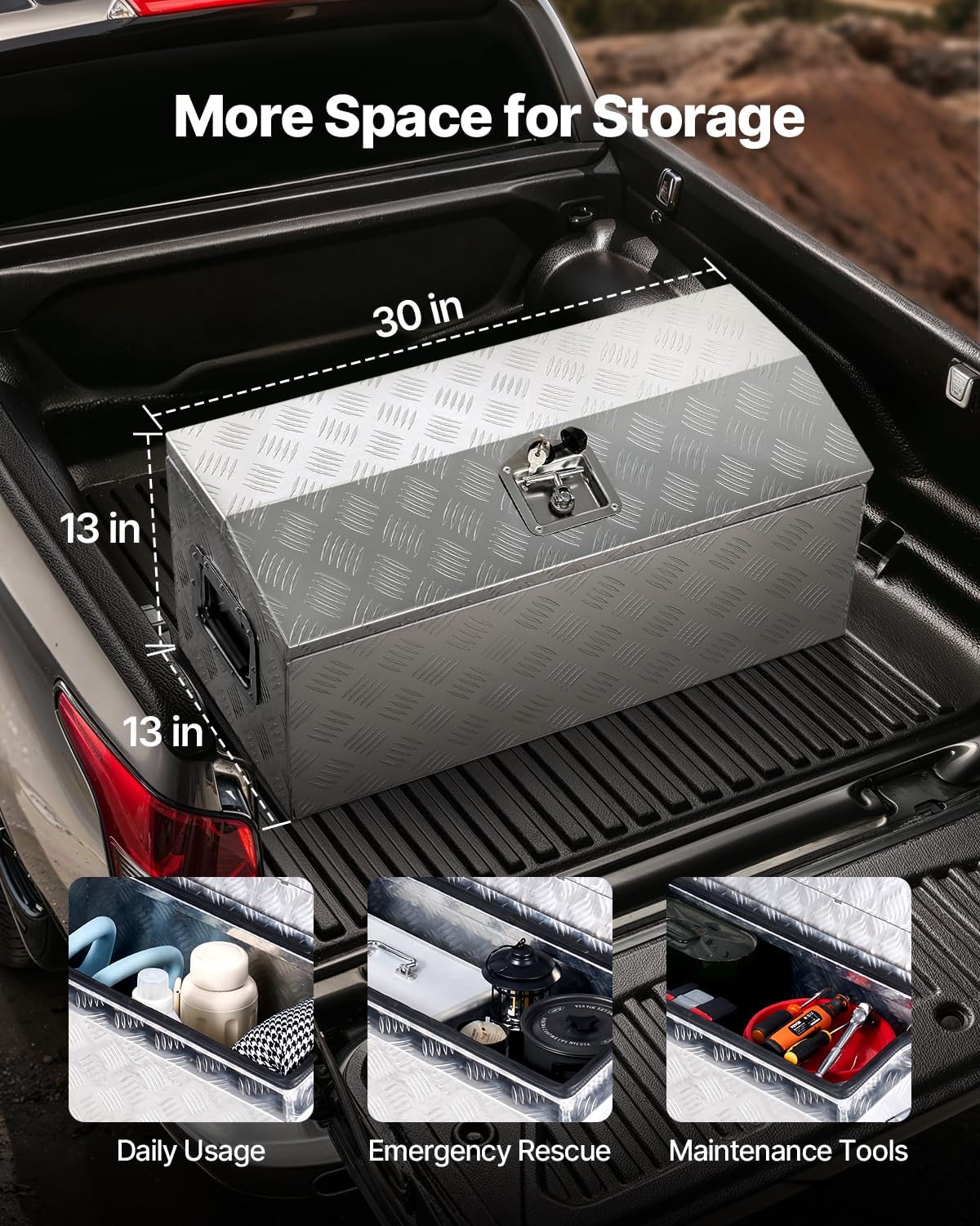 VEVOR Cassetta Portautensili in Alluminio per Cassone di Camion, con Maniglia Laterale e Chiavi a T, Organizzatore per Rimorchi, Camper, Struttura 76,2 x 330,2 x 330,2 mm, Argento