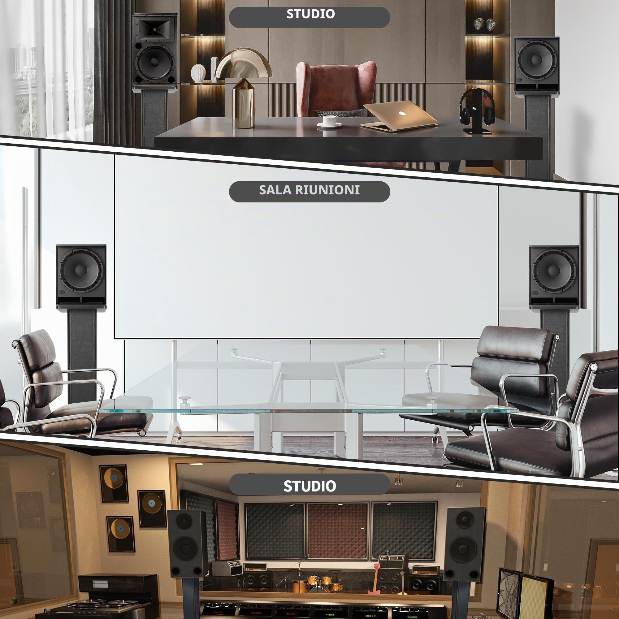 Coppia di supporti universali per altoparlanti con venature del legno da 60 cm, resistenti e surround, per home theater, con funzione di sintonizzazione con riempimento a sabbia, nero