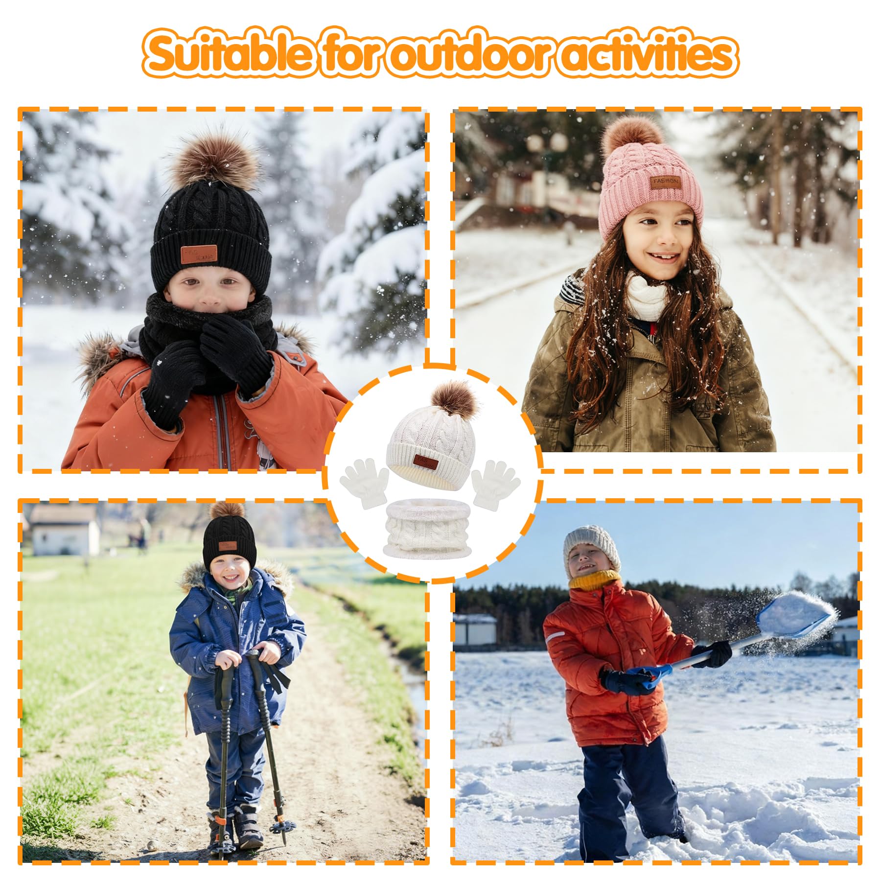 3 en 1 niños gorro de invierno bufanda guantes Set