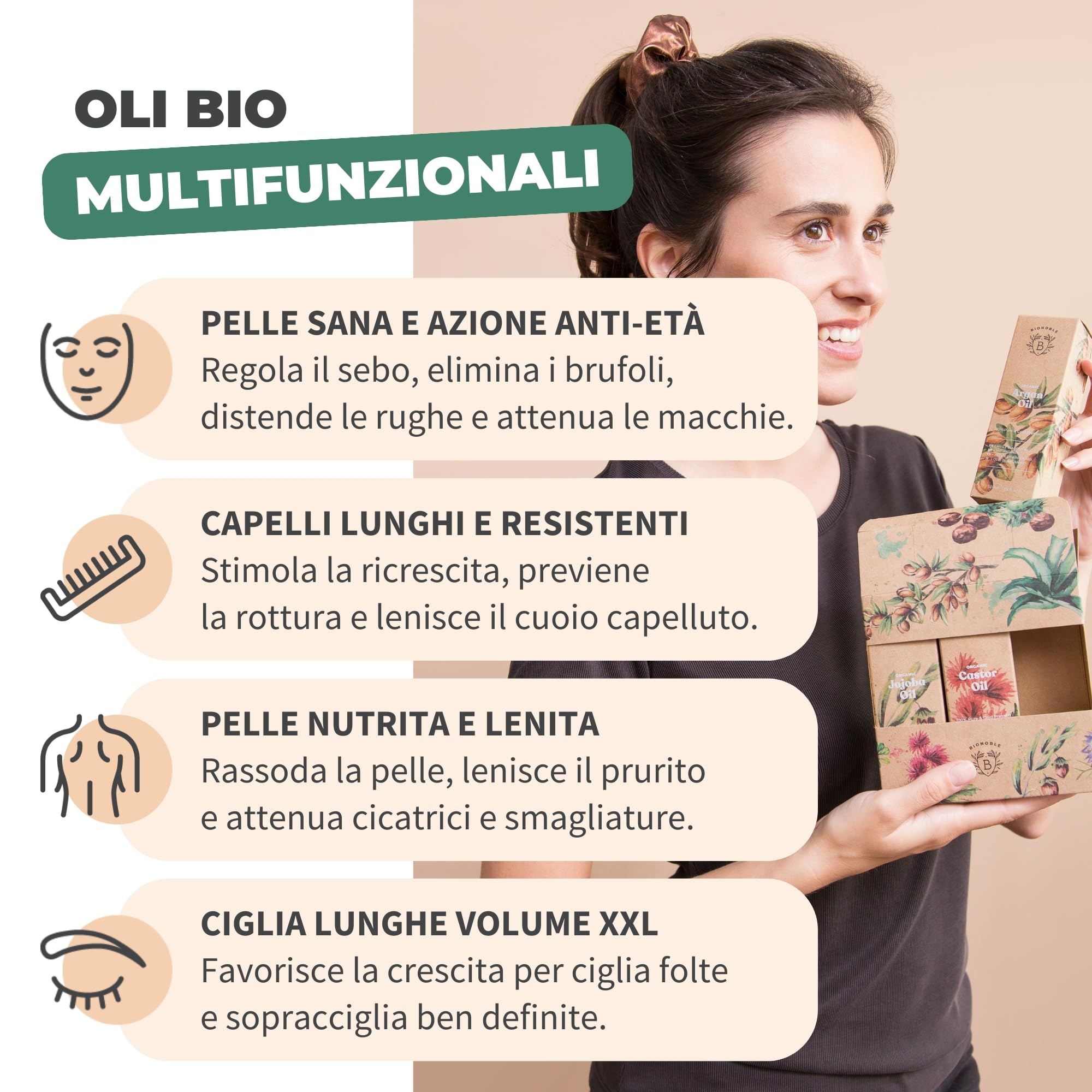BIONOBLE Confezione Regalo Donna Bio - Olio Ricino, Argan, Jojoba - 3x100ml | 100% Naturale e Bio - Kit Bellezza Viso, Corpo, Capelli - Skin Care Donna - Cofanetto Regalo Donna Beauty - Bottiglie Vetro