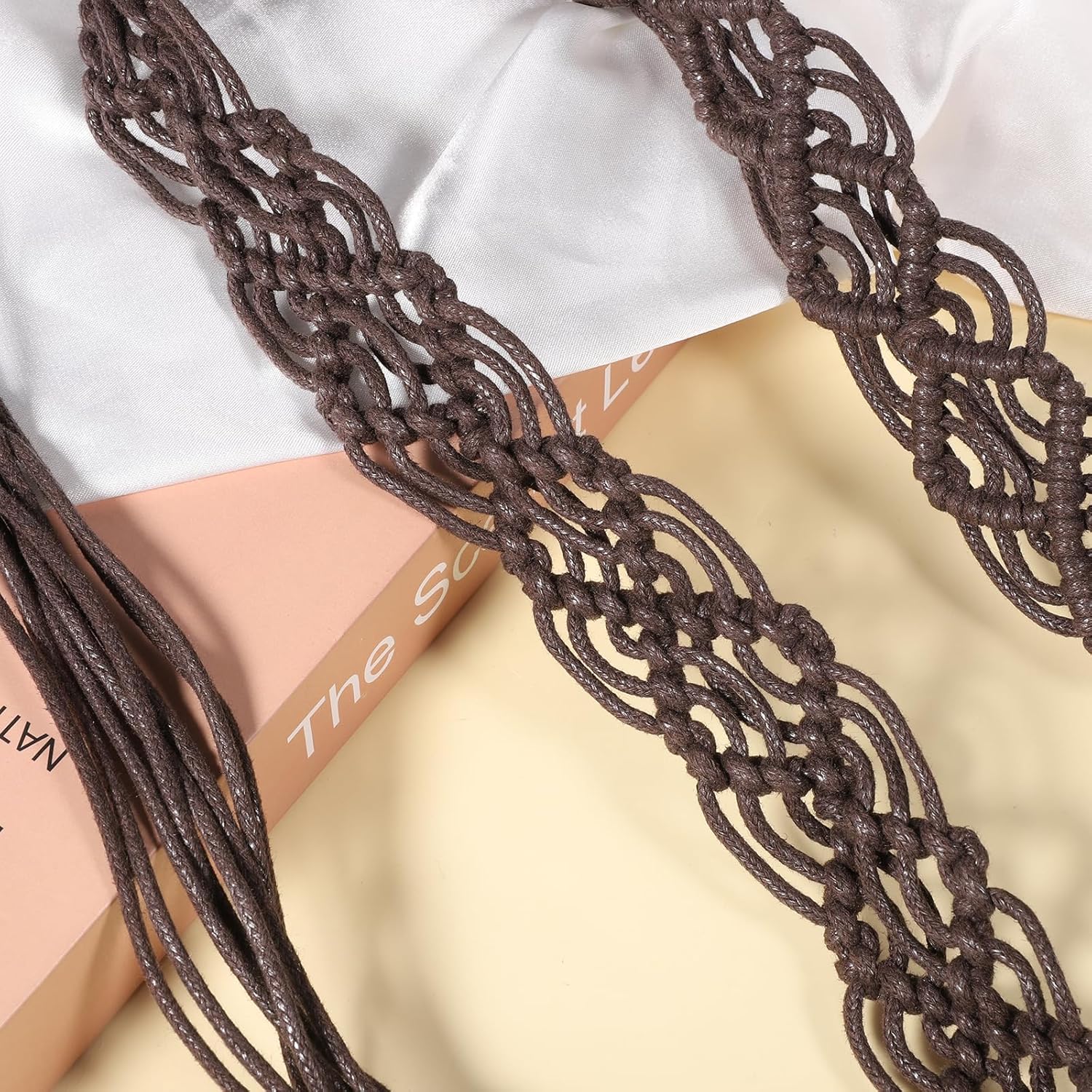 Boho Braid Belt for Women Brown Woven Belt with Ring Clasp Beaded Braided Rope Tie Belts for Bohemian Woven Waist Belts for Dress - Image 3