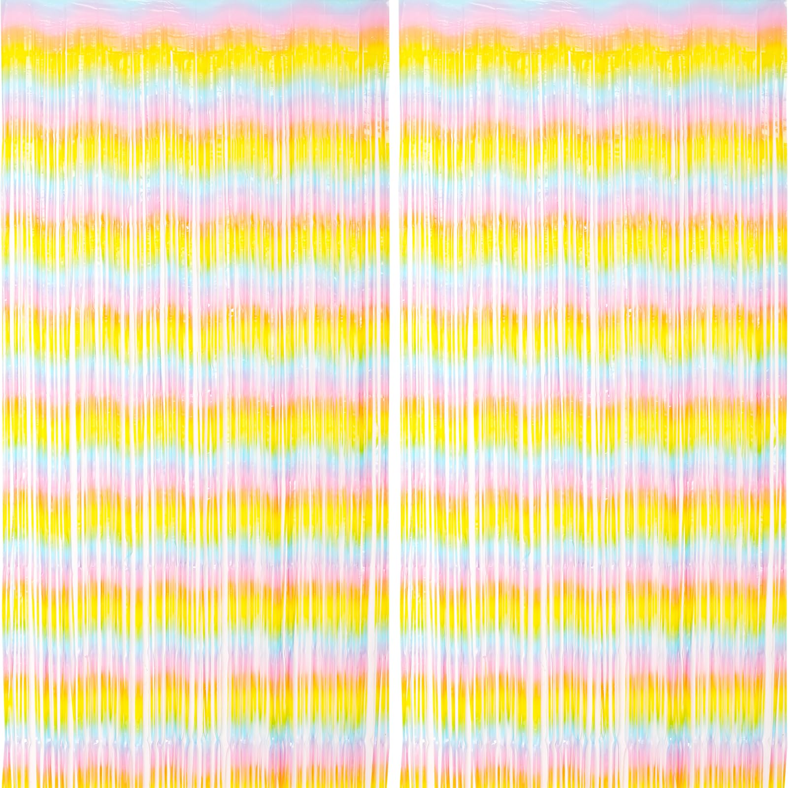 Voircoloria Pastel Foil Fringe Backdrop Curtains,3.3x6.6ft, 2 Pack | Tinsel Streamers, Door Shimmer, For Baby Shower, Birthday Party Decorations, Graduations, Gender Reveal