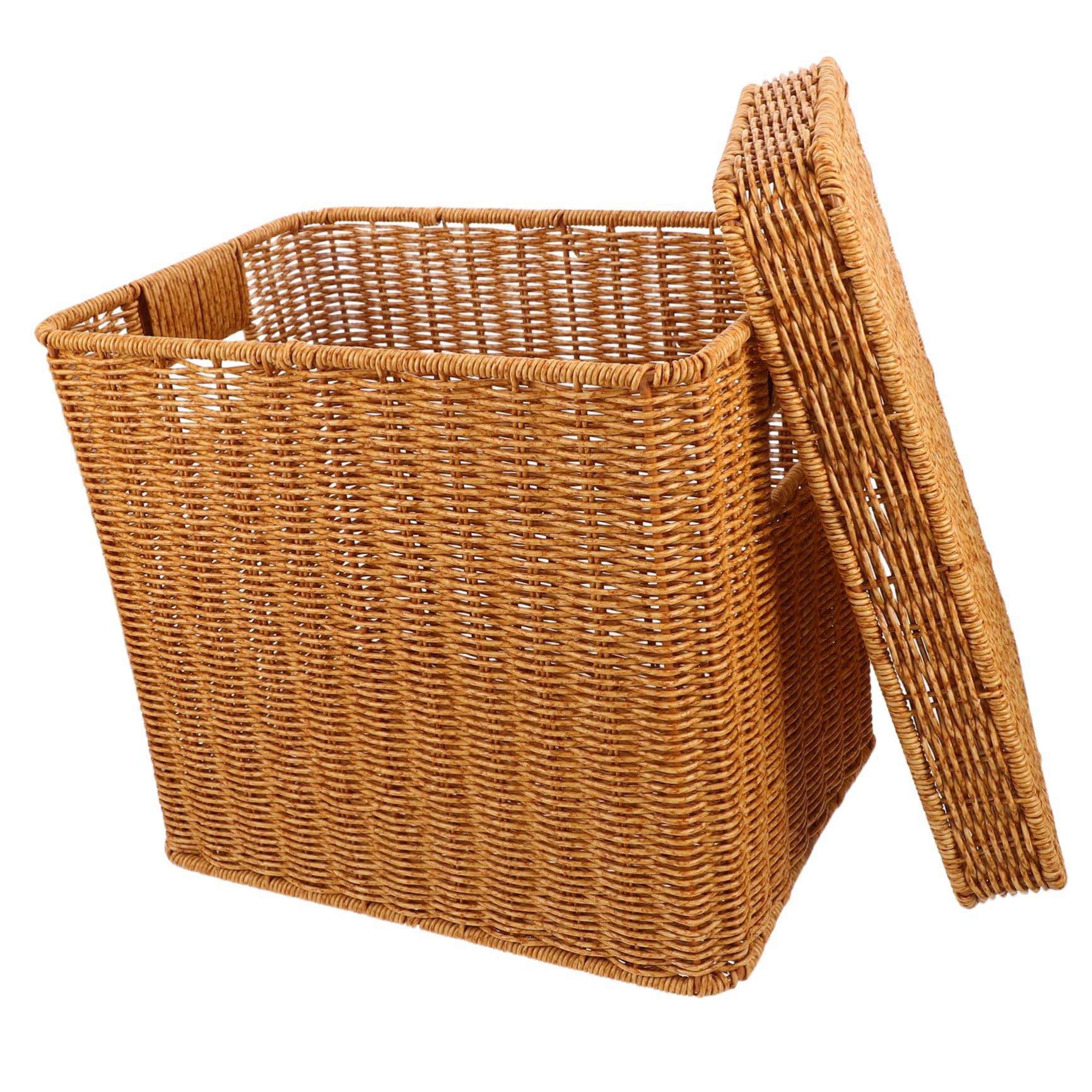 Toyvian Caja Archivadora de Mimbre con Tapa, Plástico Marrón, 36x30x26 Cm