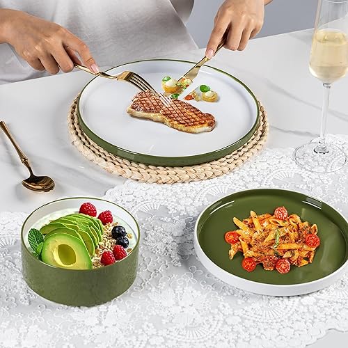 Miniatura 4 de AmorArc Juego de 6 platos de cerámica redondos de cerámica de 8.0 pulgadas, para postres, ensaladas, aperitivos, etc., aptos para microondas y