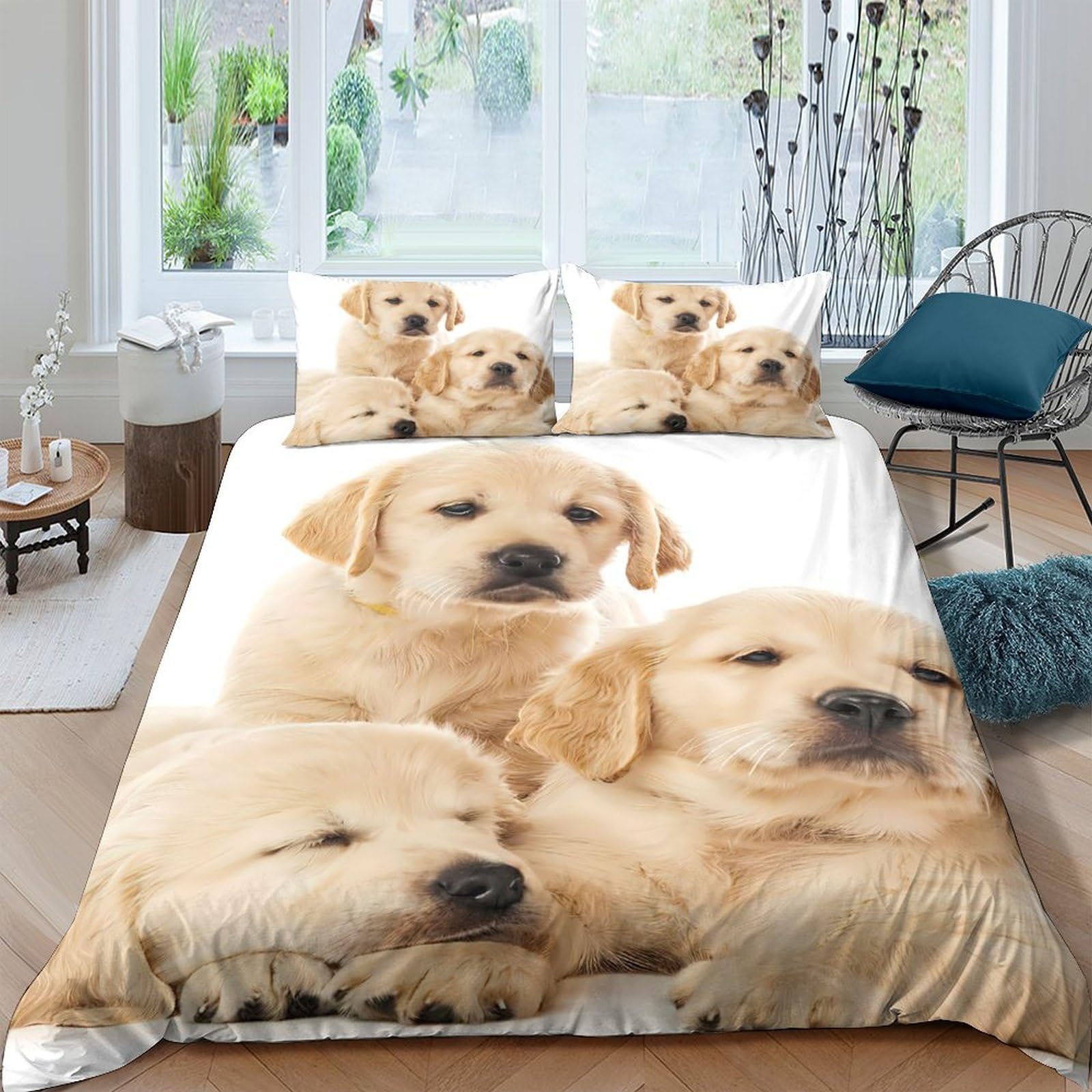 Ctjqhvkz Style-3 3D Printed Golden Retriever Puppy Fitted Sheet Microfiber Soft Non-Slip Bed Cover For Bedroom Guest Room Decor Single（135X200cm）