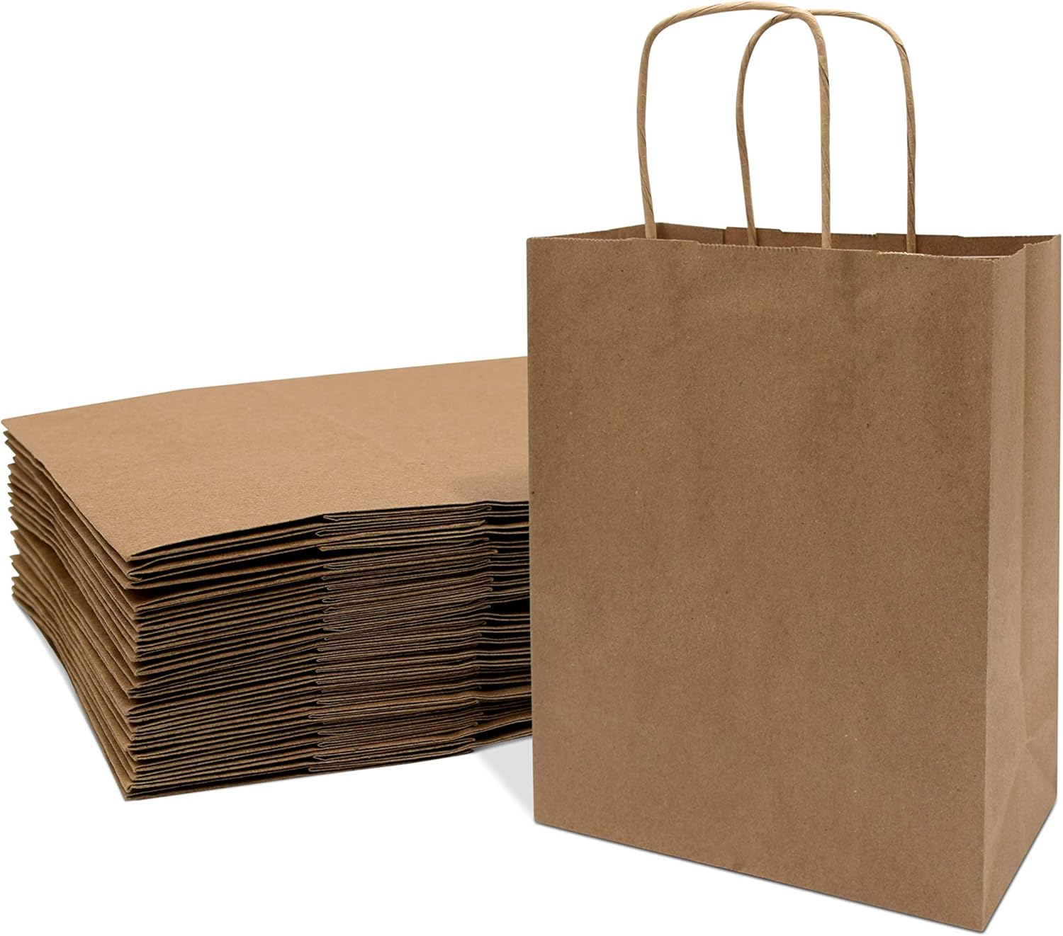 Brown Gift Bags with Handles - 8x4x10 Inch 25 Pack Small Kraft Paper Shopping Bags, Craft Totes in Bulk for Boutiques, Small Business, Retail Stores, Birthdays, Party Favors, Jewelry, Merchandise