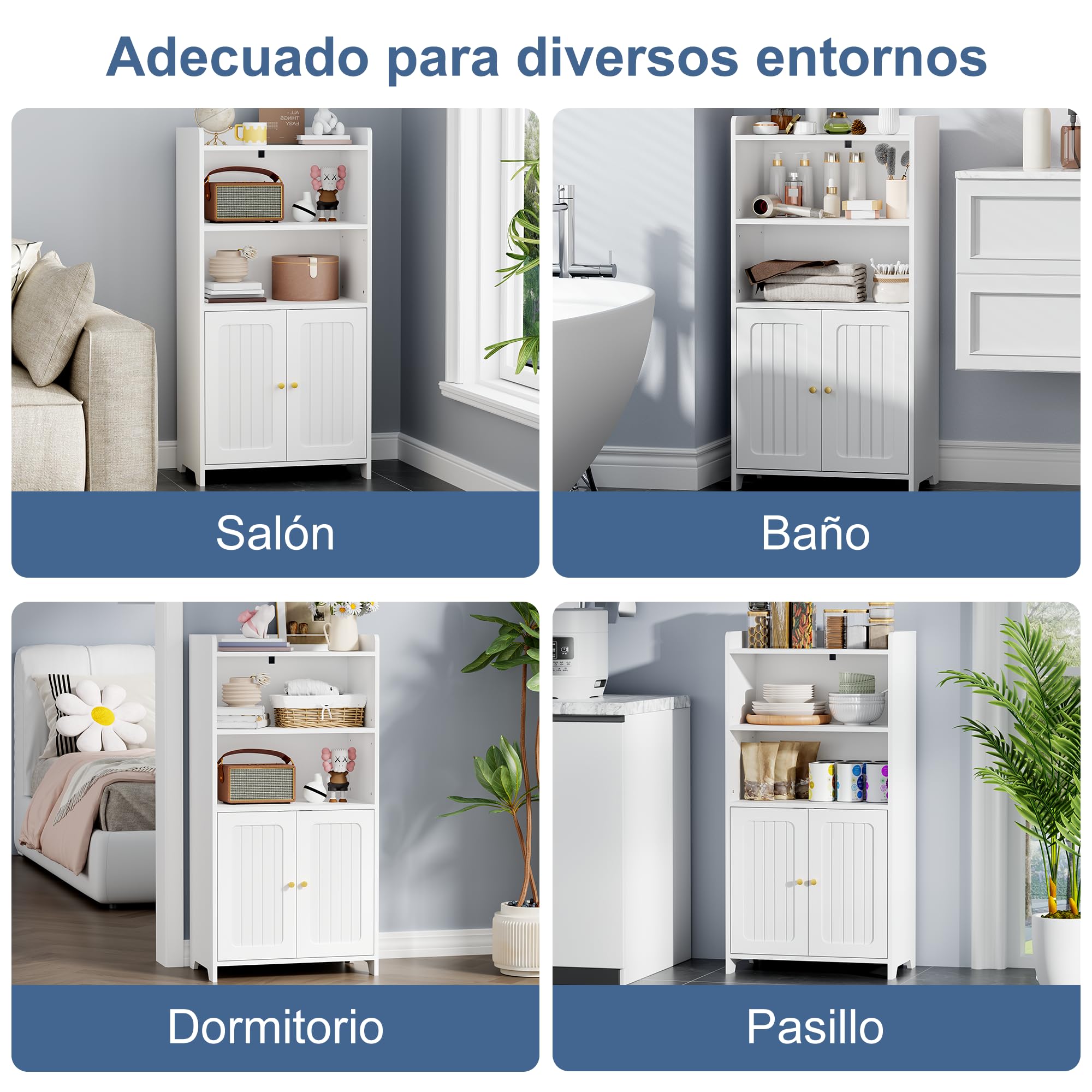 BEWISHOME Armario Baño, Mueble Baño con 2 Puertas y Tabiques Ajustables, Armario Baño para Espacios Pequeños 30 x 50 x 100 cm, Blanco, EYYG18W