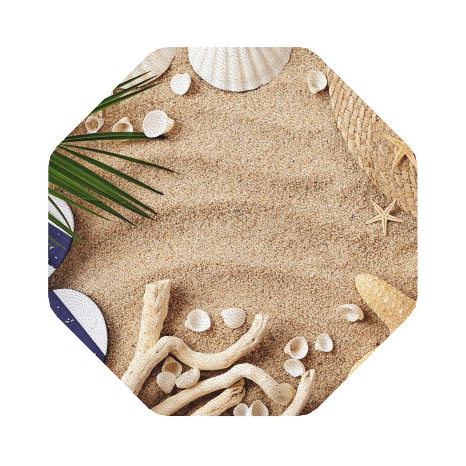 Sand Beach Palm Tree PU Leather Coasters Set of 6 Octagon Drink Coasters