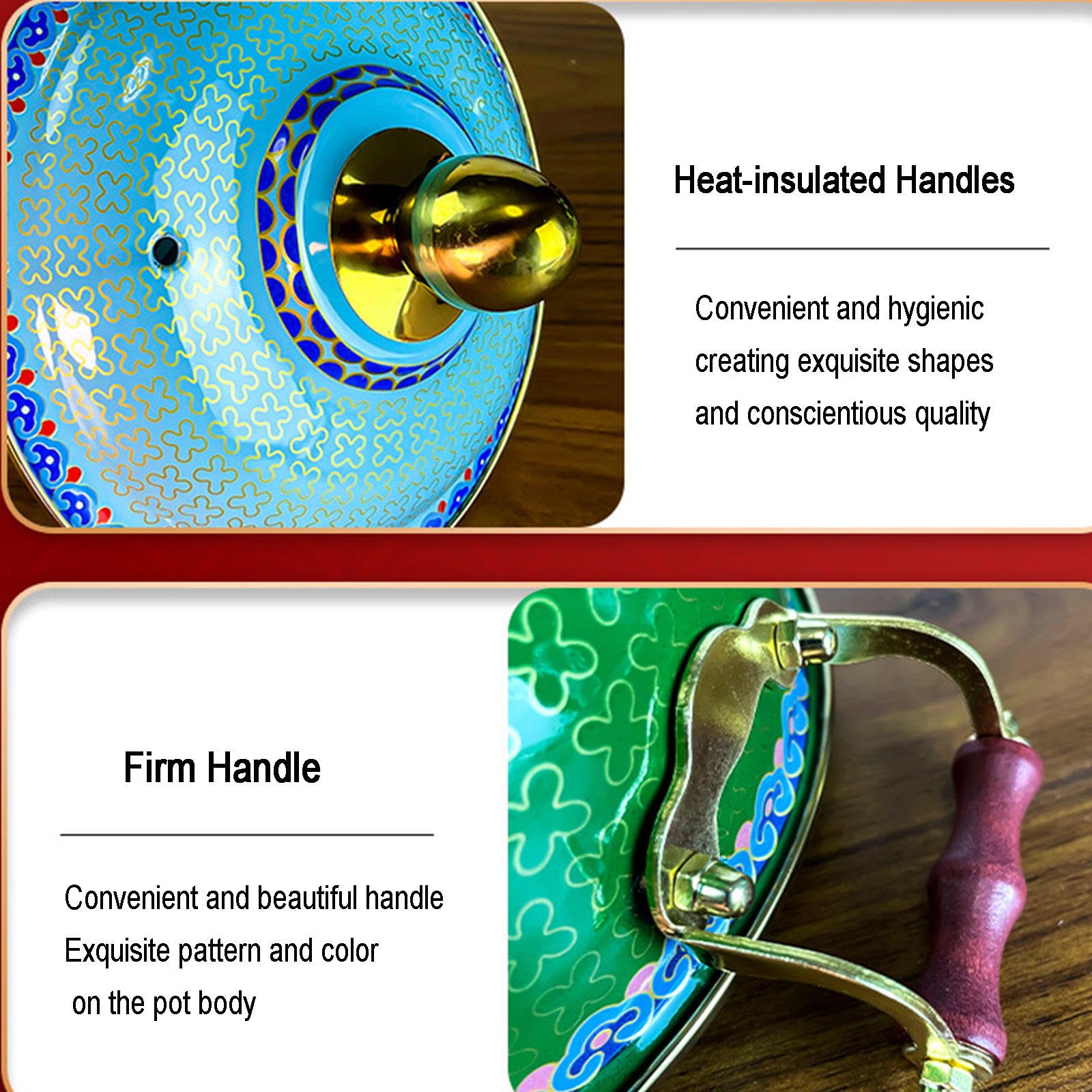 UNYQBFKM Chinese Copper Hot Pot with Lid, Old Beijing Copper Hot Pot Enamel Single Copper Hot Pot for Kitchen Catering Parties Hotels Dining,N