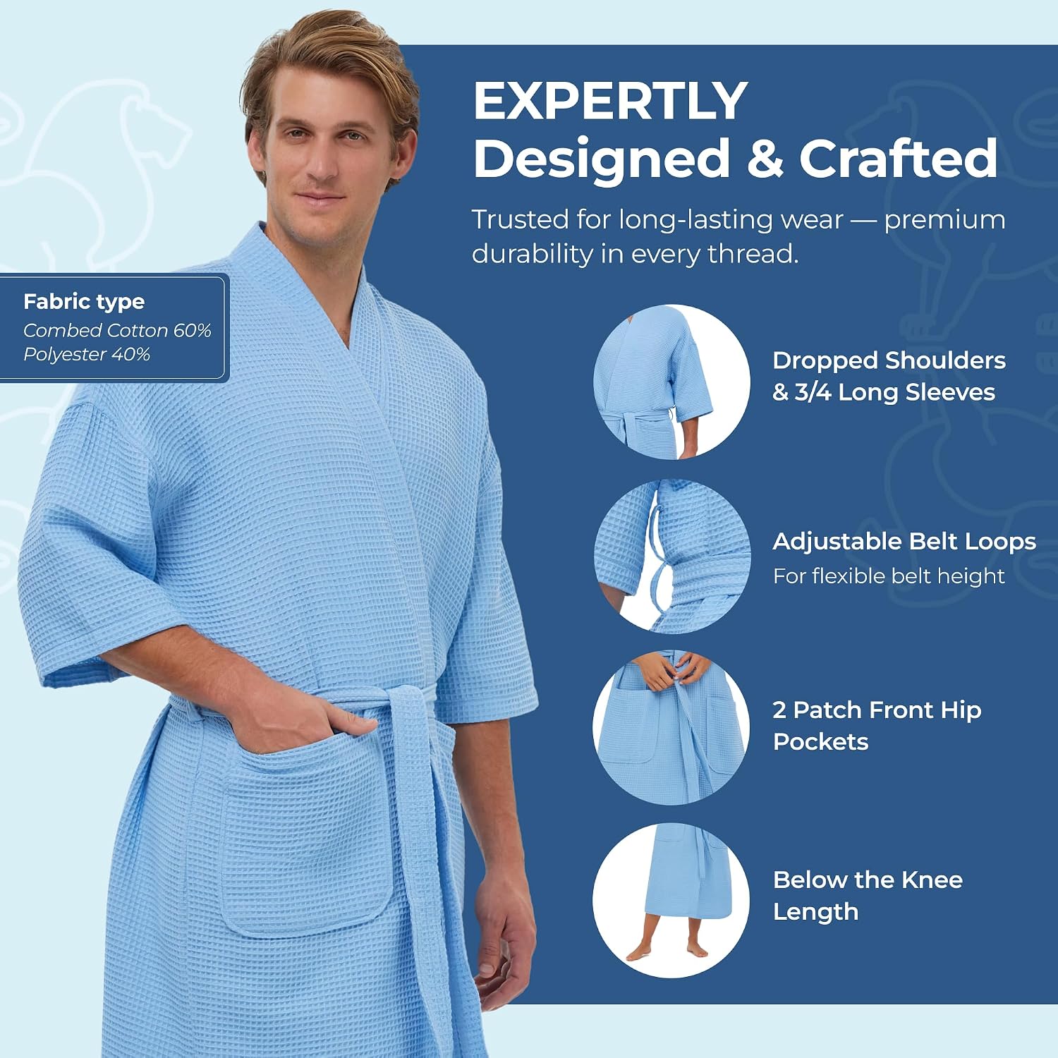 Monarch Square Waffle Spa Kimono Robe for Men or Women image 4